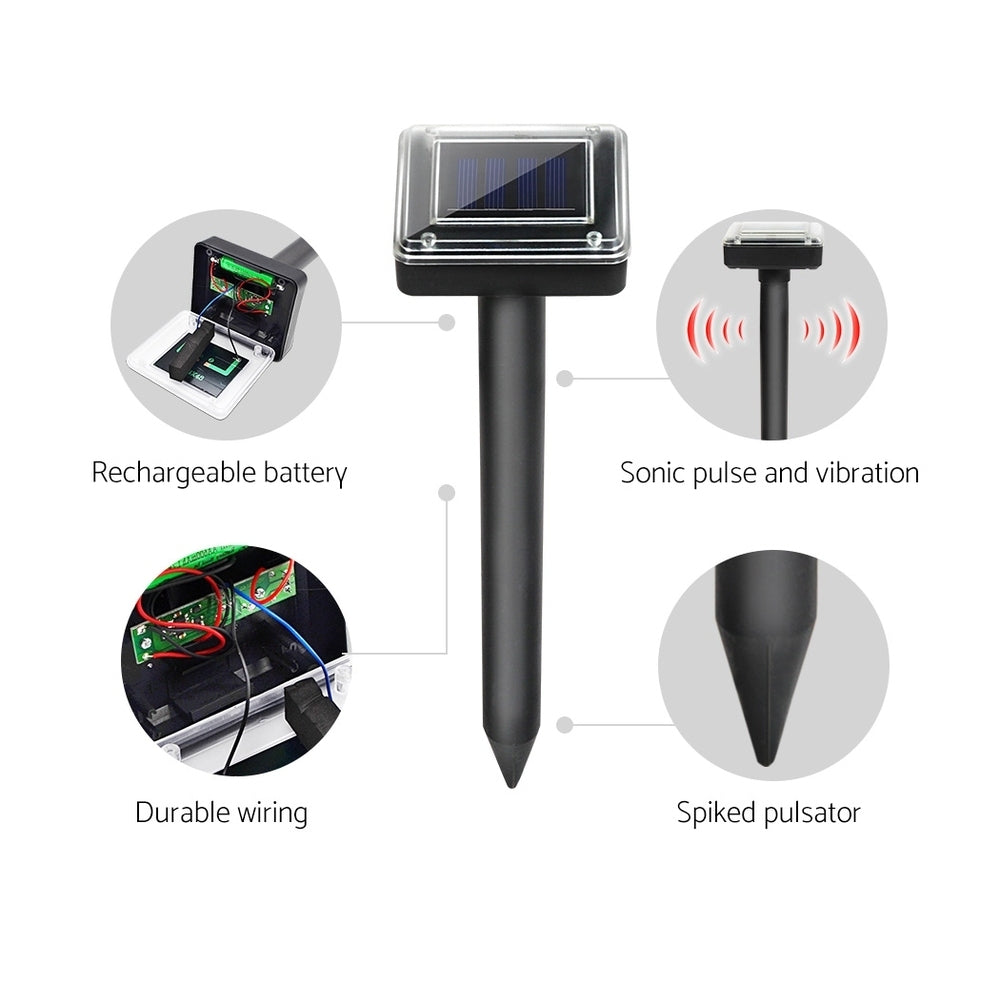 Solar ultrasonic pest repeller with solar panel and visible internal feature callouts