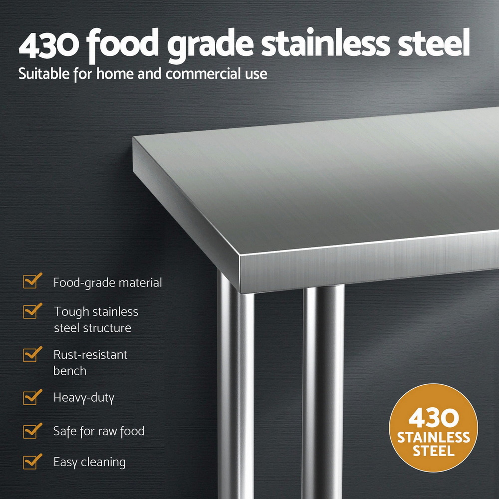 Cefito Stainless Steel Kitchen Bench w/ Splashback 760x610MM 430