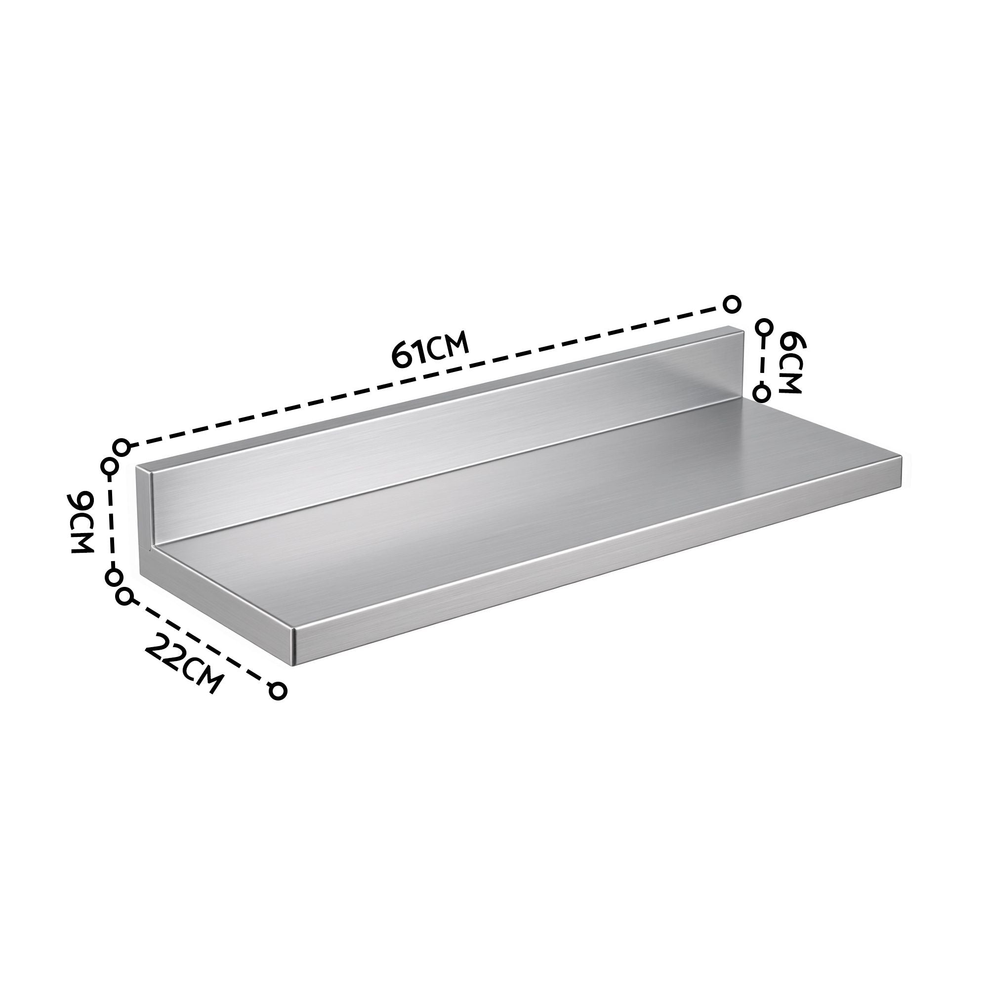 Cefito 610 x 220mm 430 Stainless Steel L-Shaped Kitchen Wall Shelf Bedworld