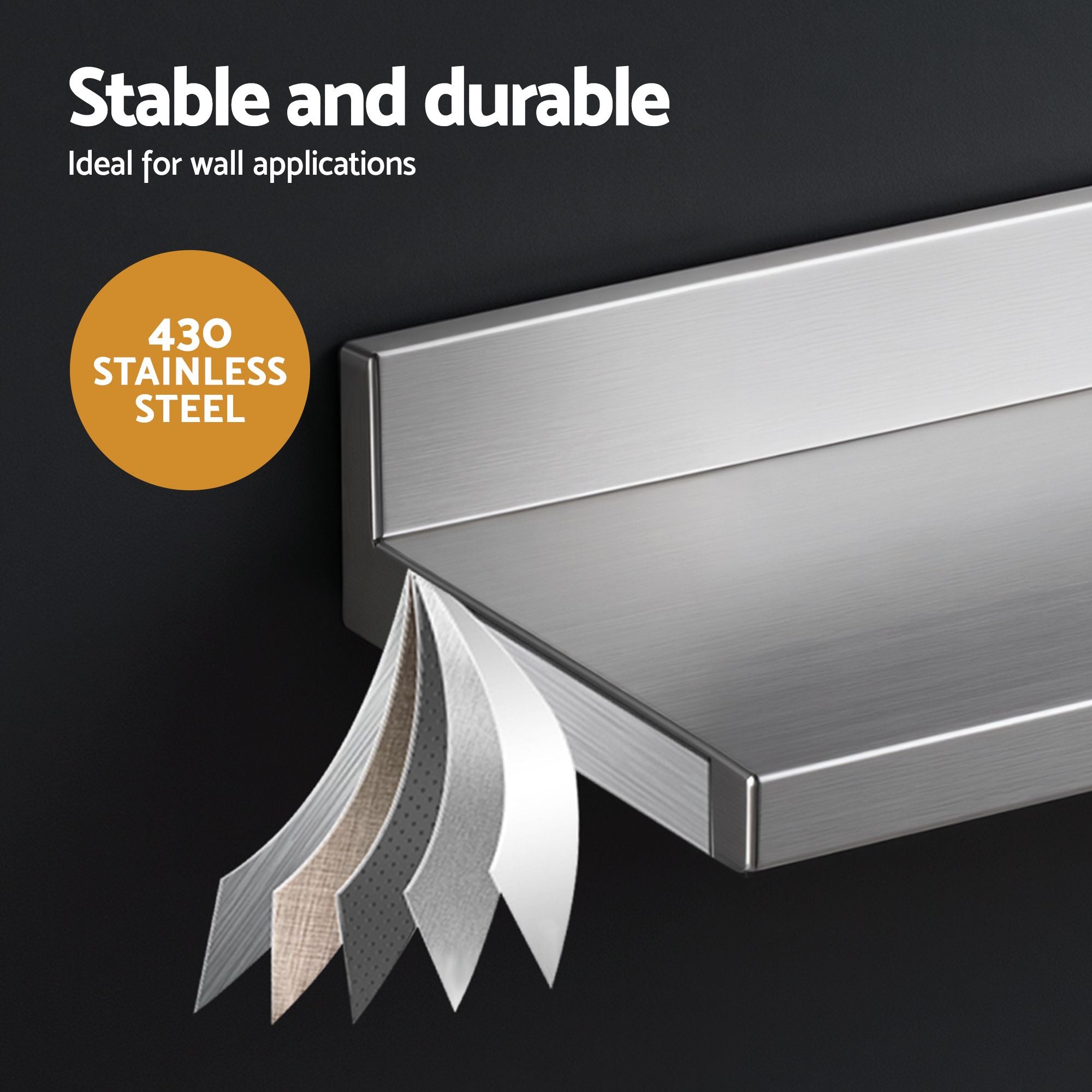 Cefito 610 x 220mm 430 Stainless Steel L-Shaped Kitchen Wall Shelf Bedworld