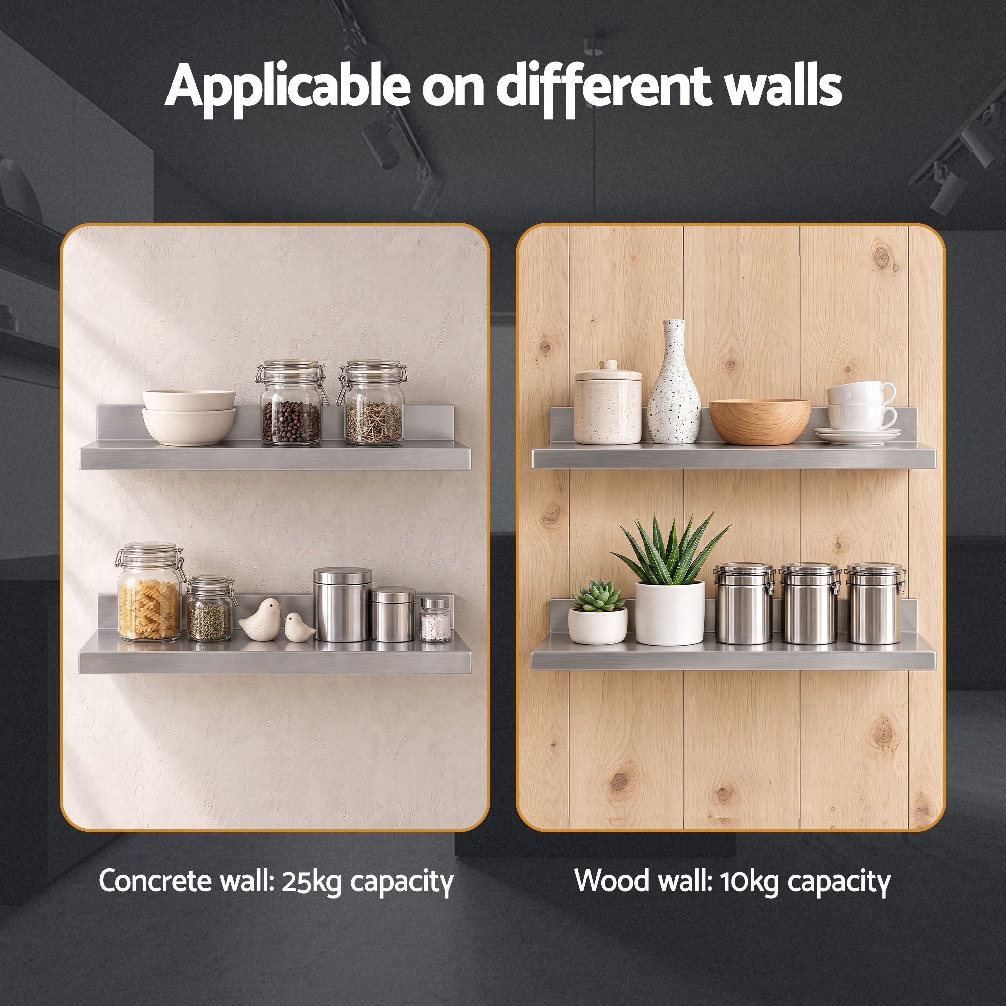 Cefito 610 x 220mm 430 Stainless Steel L-Shaped Kitchen Wall Shelf Bedworld
