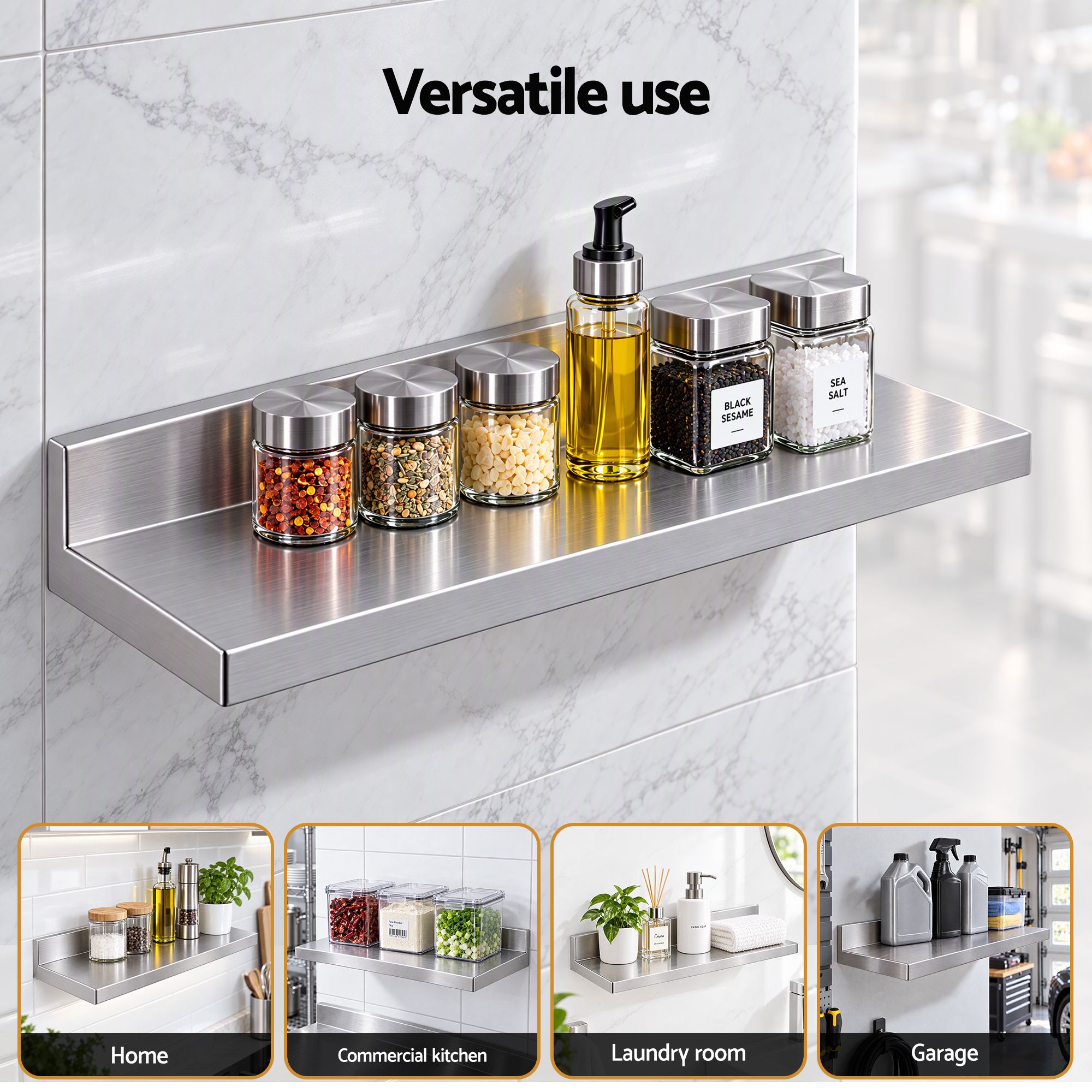 Cefito 610 x 220mm 430 Stainless Steel L-Shaped Kitchen Wall Shelf Bedworld