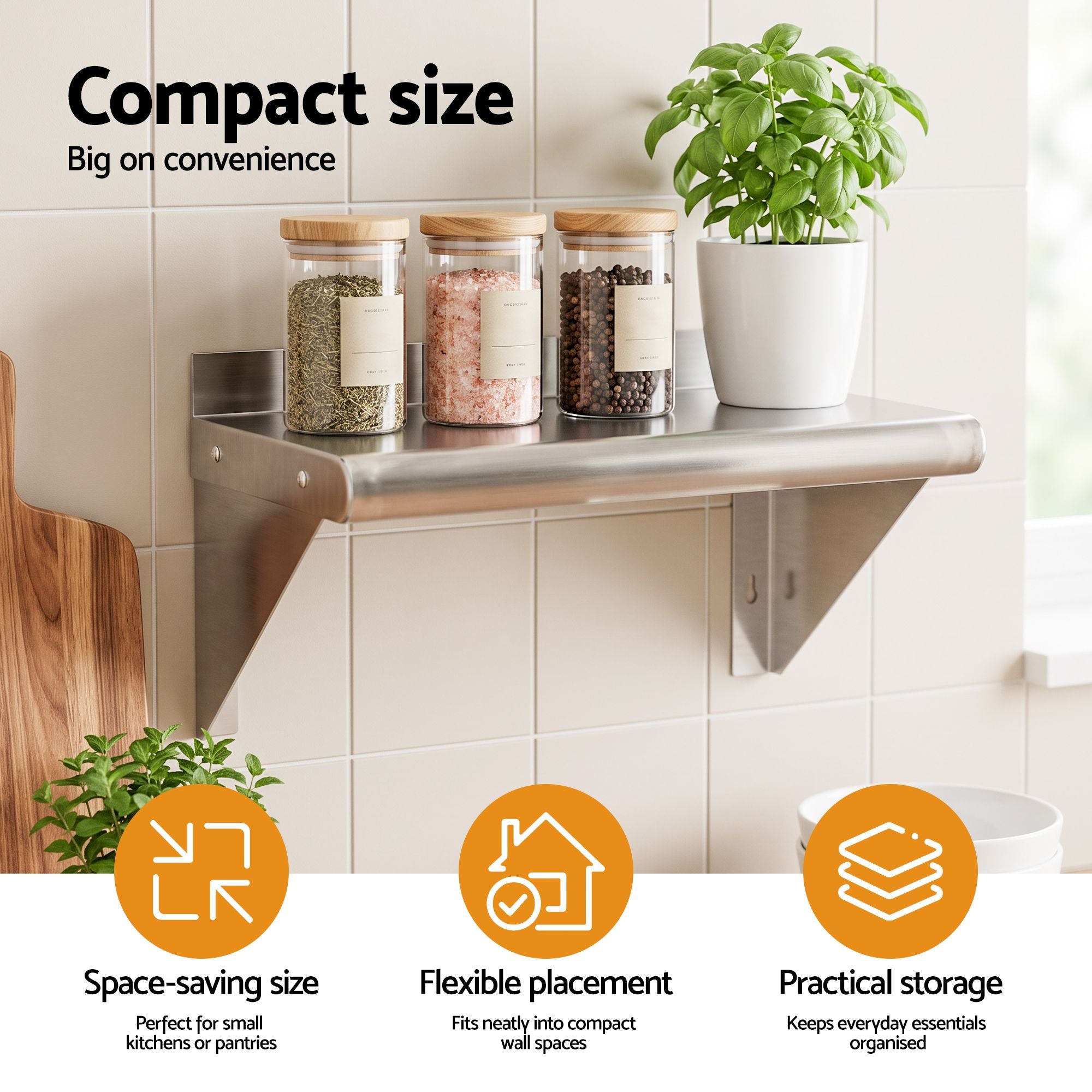 Cefito 410 x 250mm 430 Stainless Steel Compact Kitchen Wall Shelf Bedworld