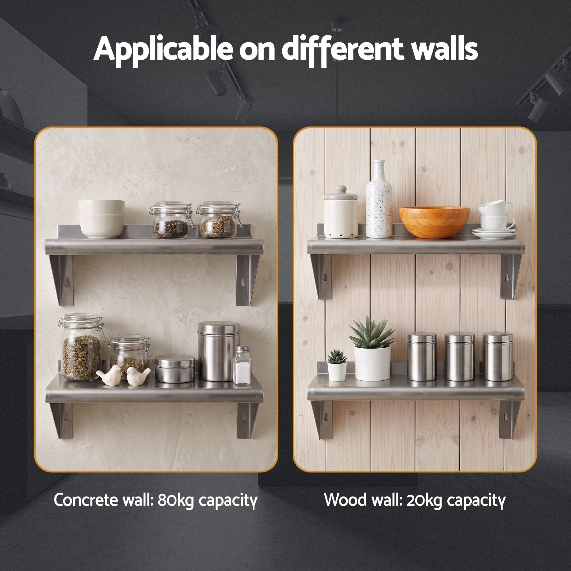 Cefito 410 x 250mm 430 Stainless Steel Compact Kitchen Wall Shelf Bedworld