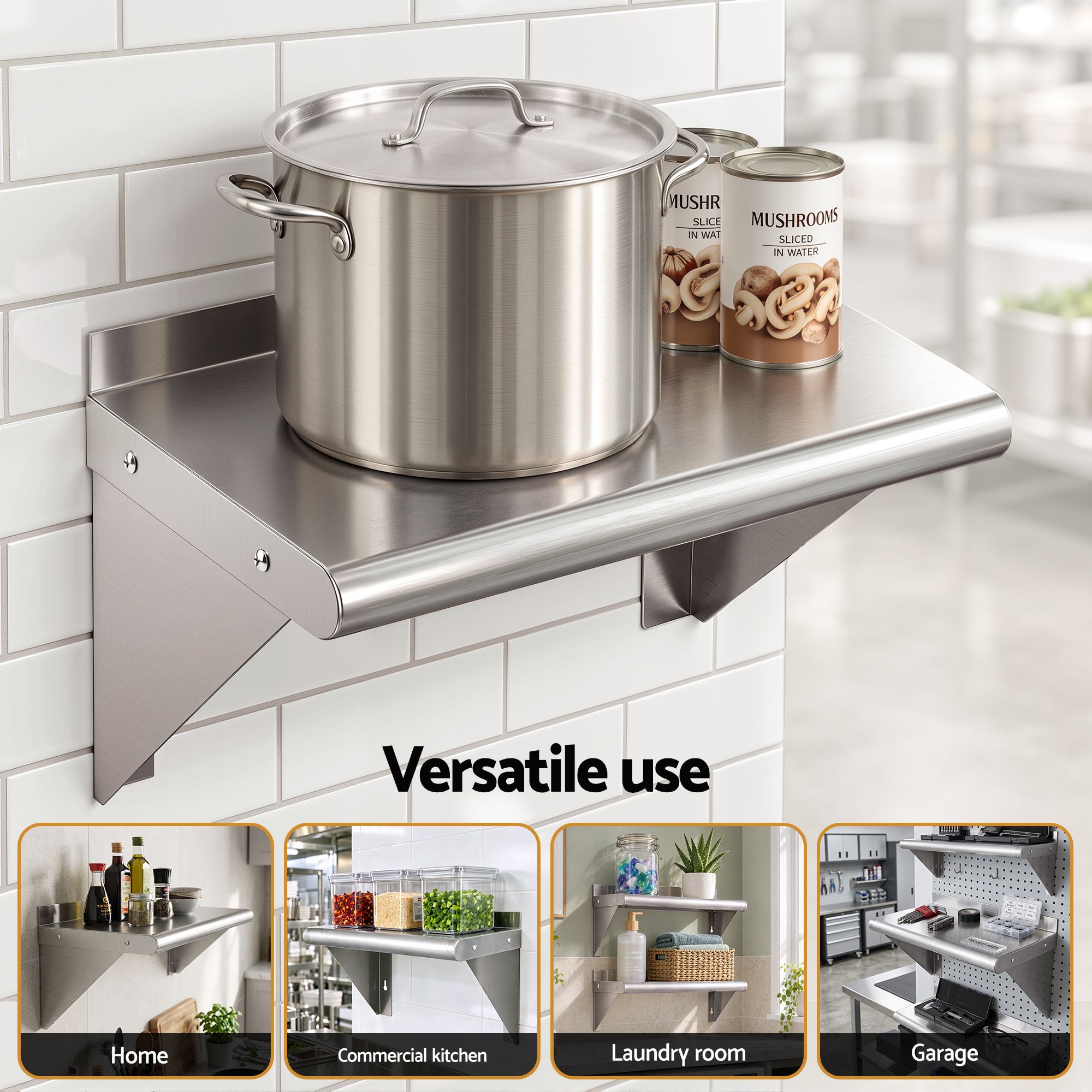 Cefito 410 x 250mm 430 Stainless Steel Compact Kitchen Wall Shelf Bedworld