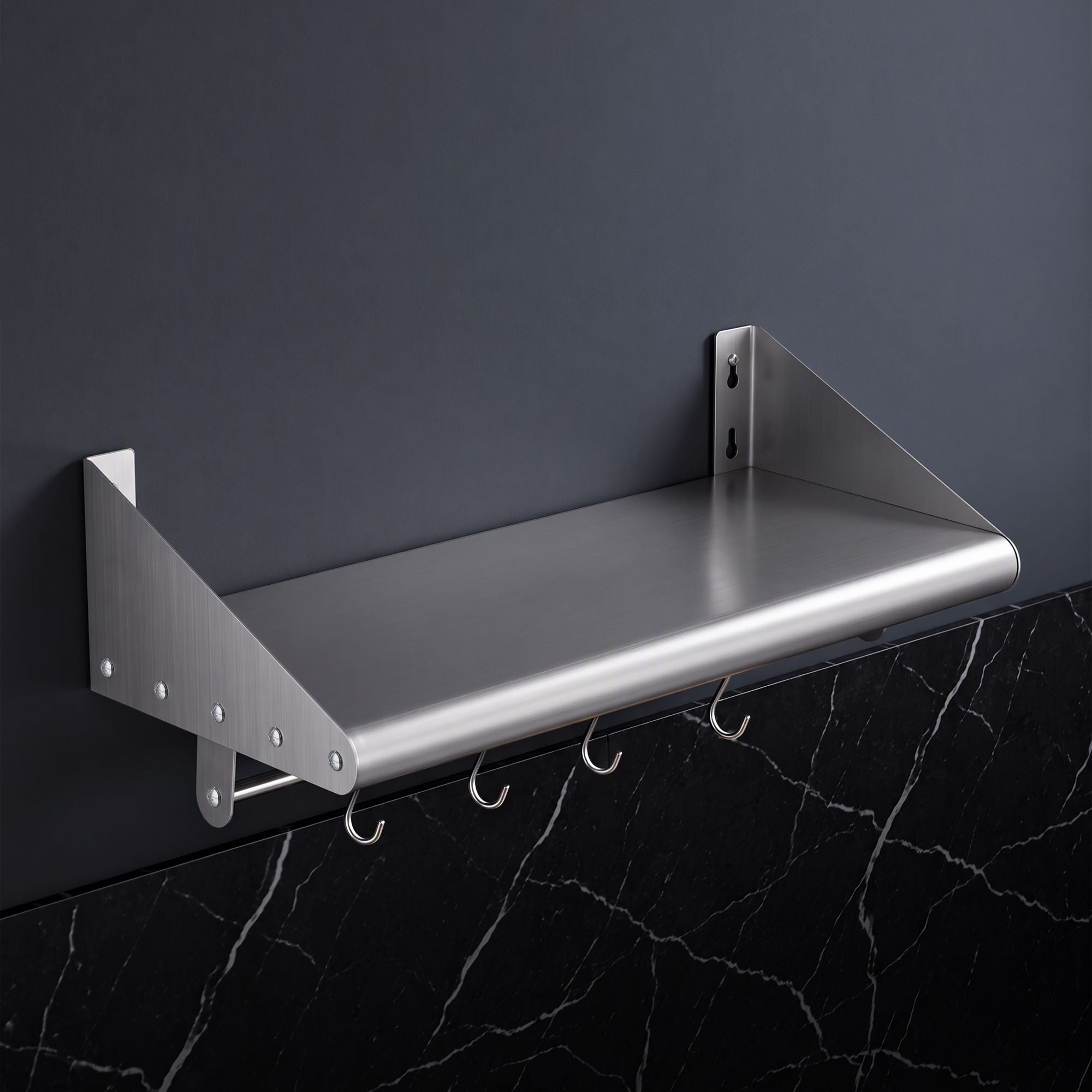 Cefito 610mm 430 Stainless Steel Wall Shelf with Hooks and Side Guards Bedworld