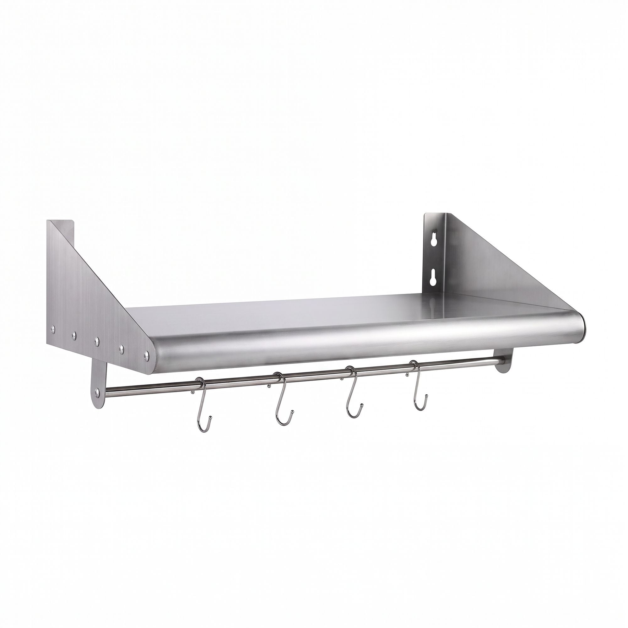 Cefito 610mm 430 Stainless Steel Wall Shelf with Hooks and Side Guards Bedworld