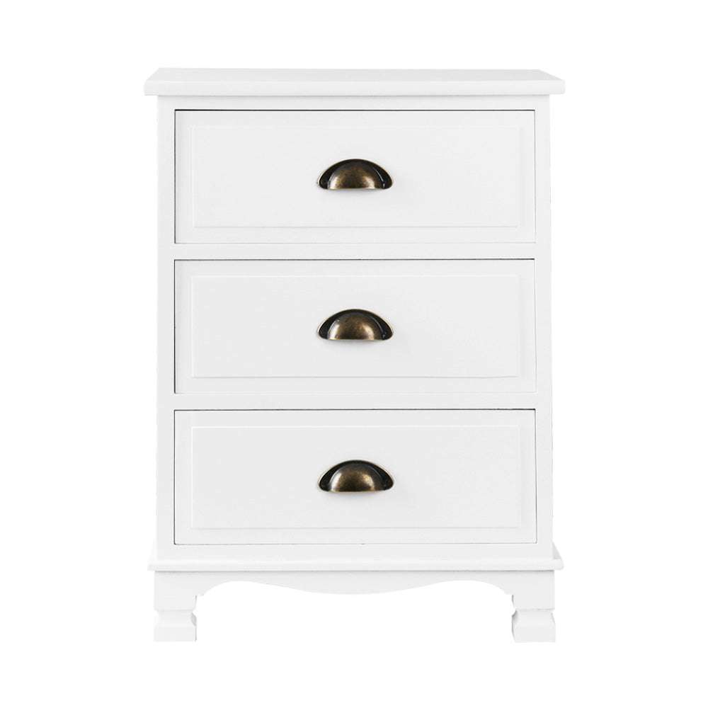 Artiss Bedside Table 3 Drawers Vintage - THYME White