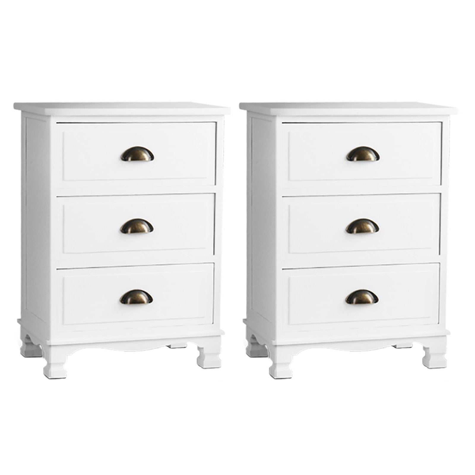 Artiss 2x Bedside Table 3 Drawers Vintage - THYME White Bedworld