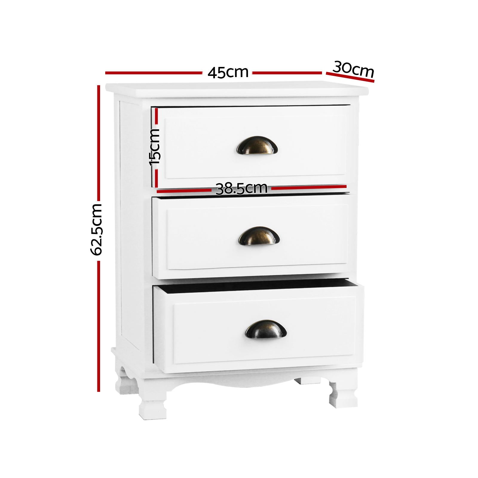 Artiss 2x Bedside Table 3 Drawers Vintage - THYME White Bedworld