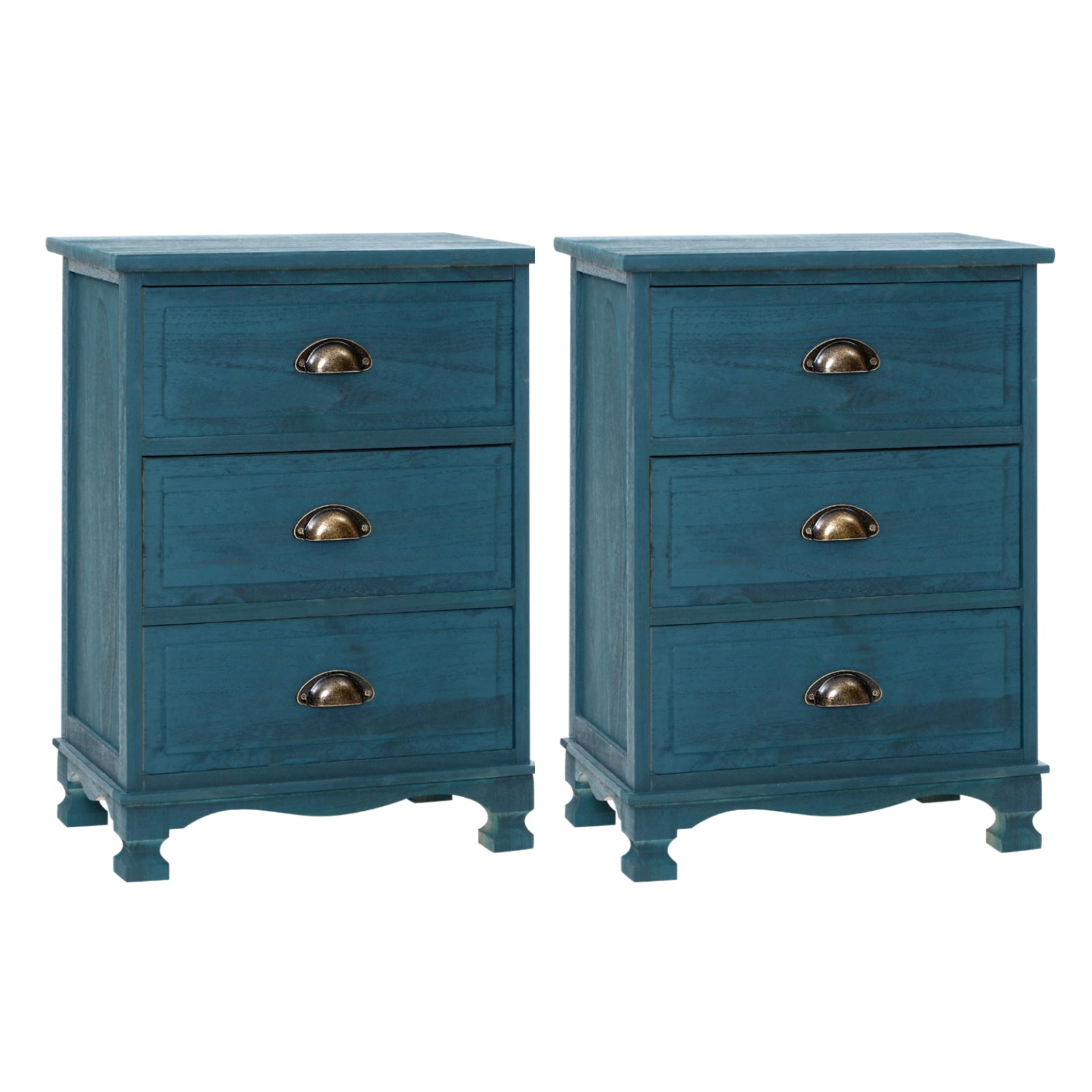 Artiss 2x Bedside Table 3 Drawers Vintage - THYME Blue Bedworld