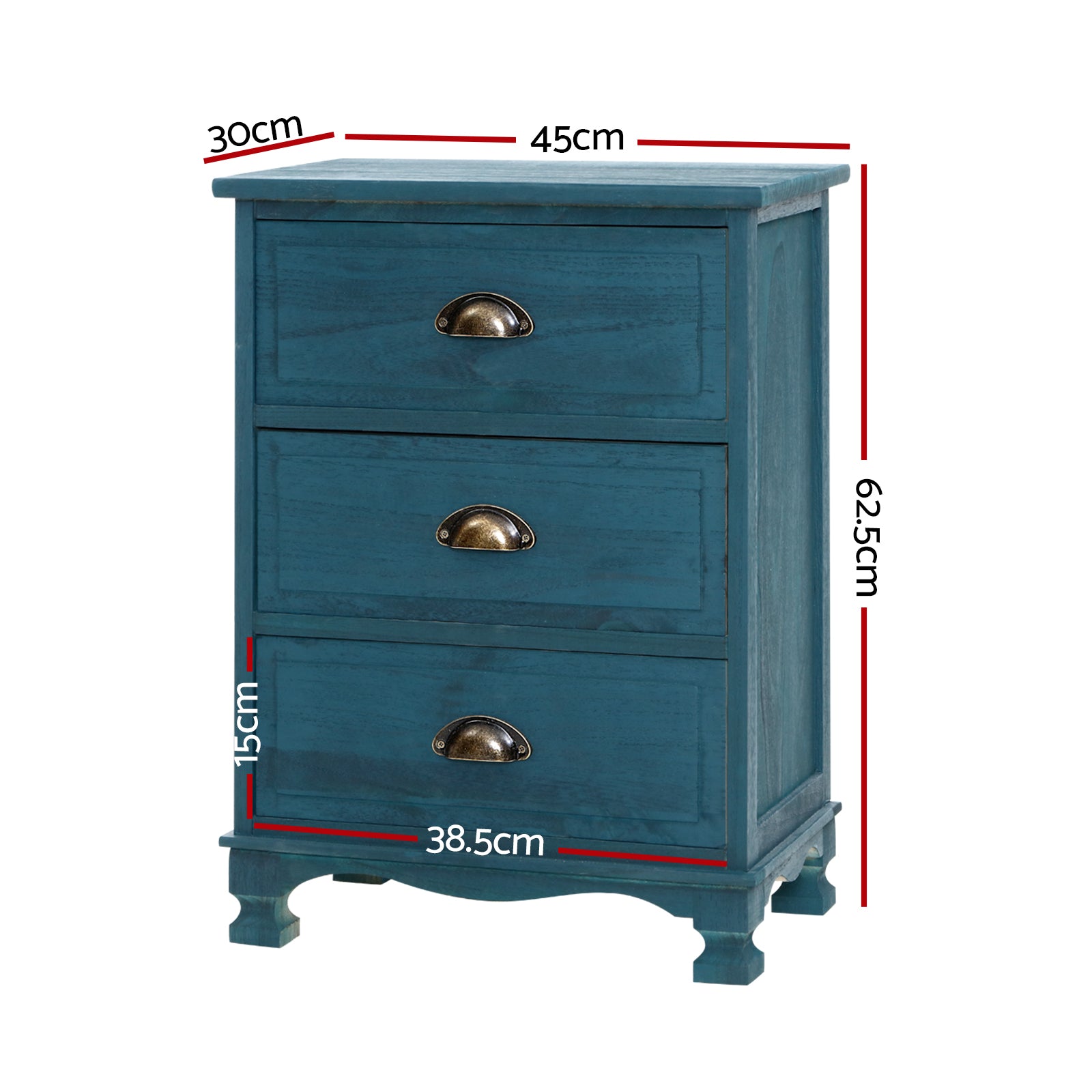 Artiss 2x Bedside Table 3 Drawers Vintage - THYME Blue Bedworld