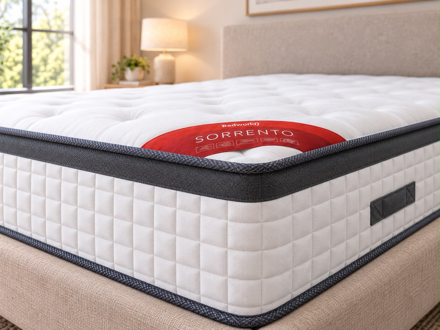 Close-up view of breathable quilted knit cover on the Sorrento 28cm pocket spring mattress