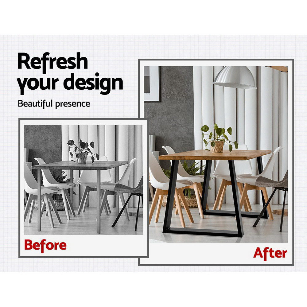 Dining table with black metal trapezoid table legs
