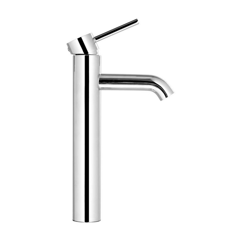 Chrome tall basin mixer tap with curved outlet spout and side lever