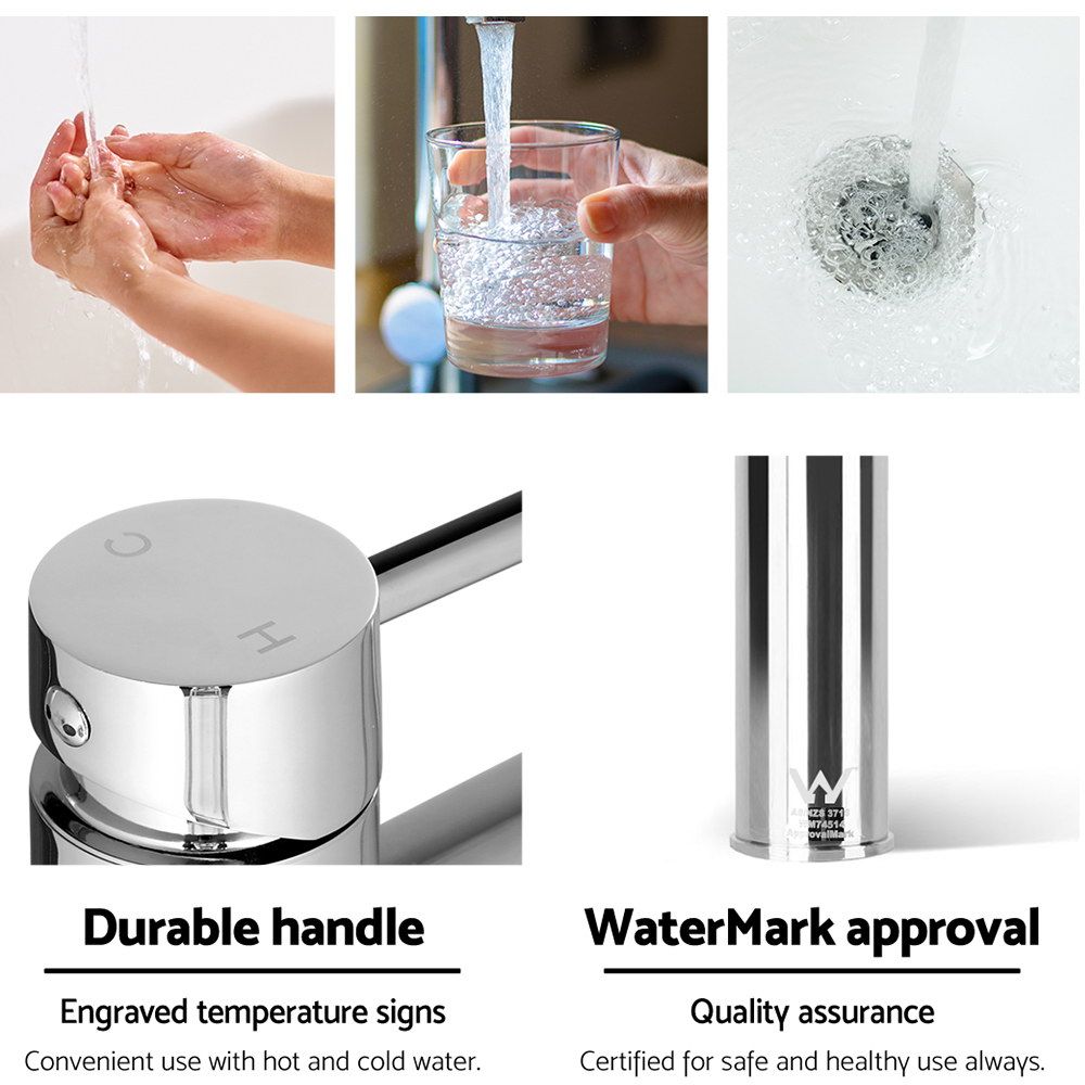 Chrome tall basin mixer tap top with round dial handle and outlet opening