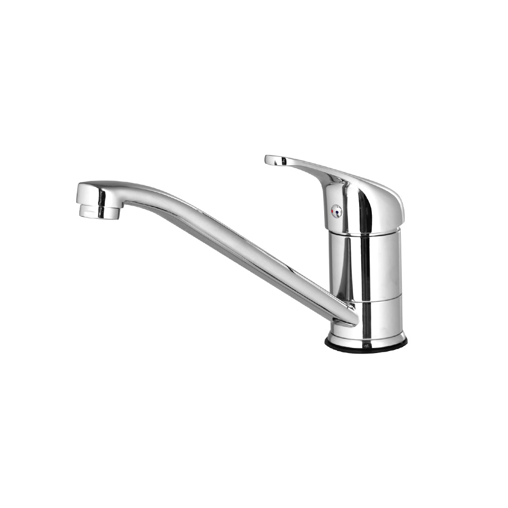 Chrome kitchen sink mixer tap with long curved spout and single lever handle