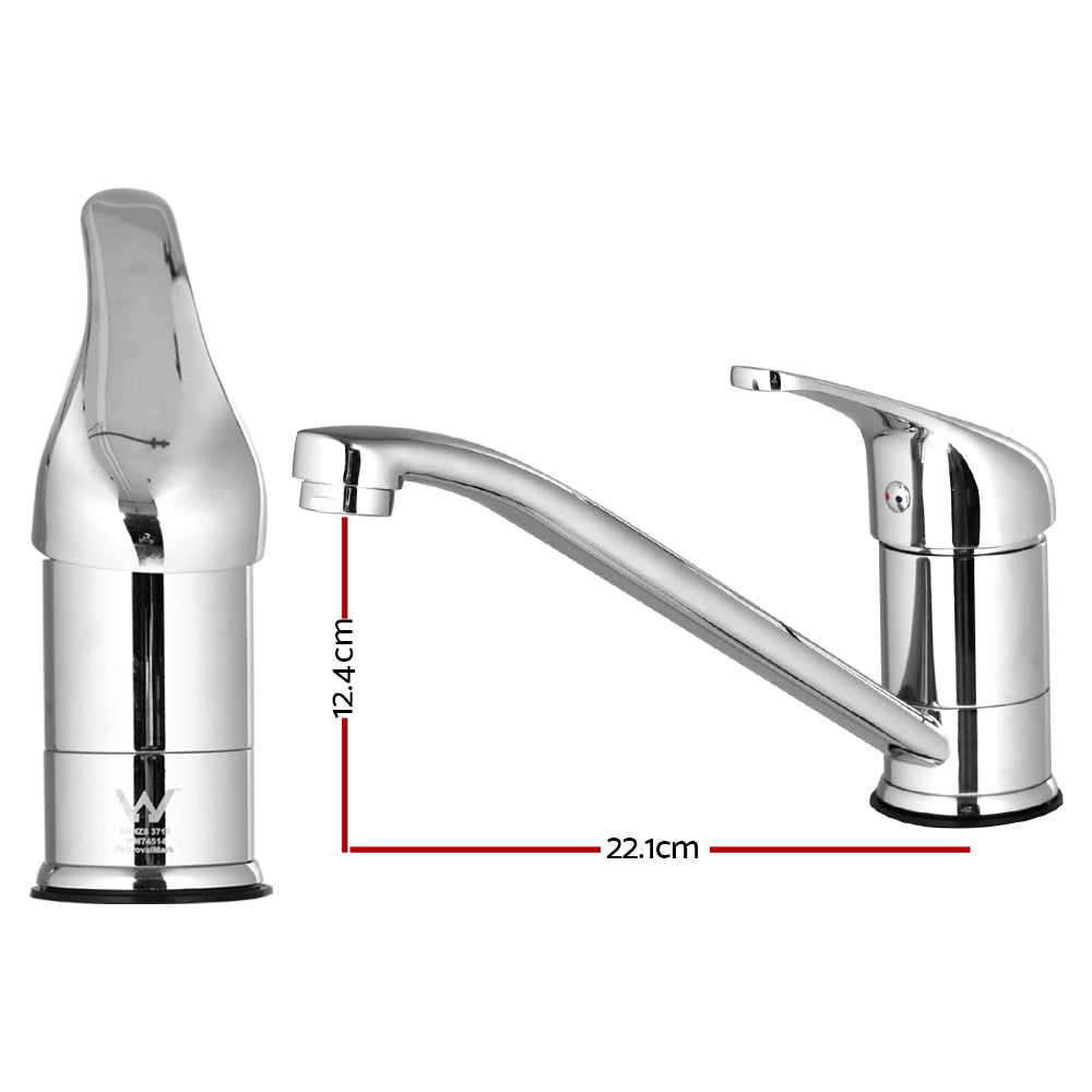 Chrome kitchen mixer tap with tall arched spout and lever handle, side view