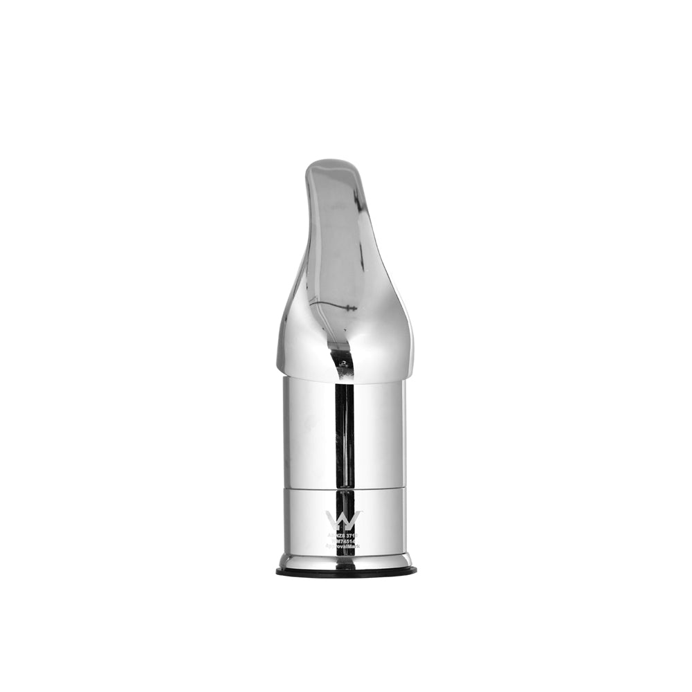 Chrome mixer tap with arched top and single lever, front view