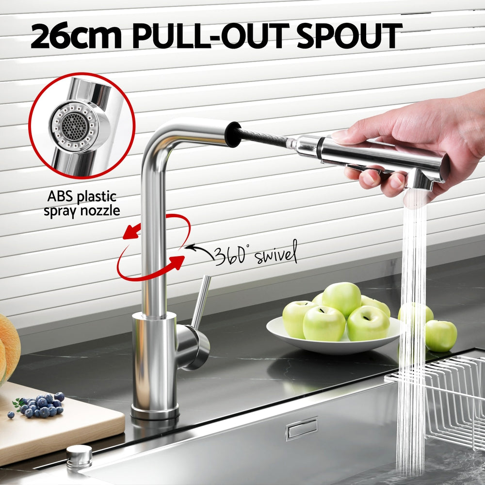 Chrome pull-out spray spout with circular swivel nozzle for sink basin