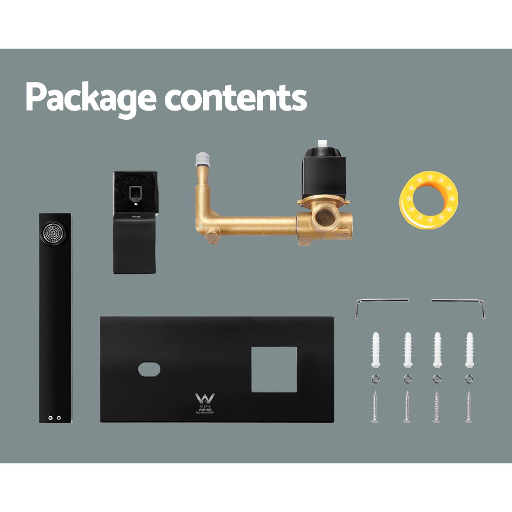 Black faucet installation set with handle, mounting plate, and included screws
