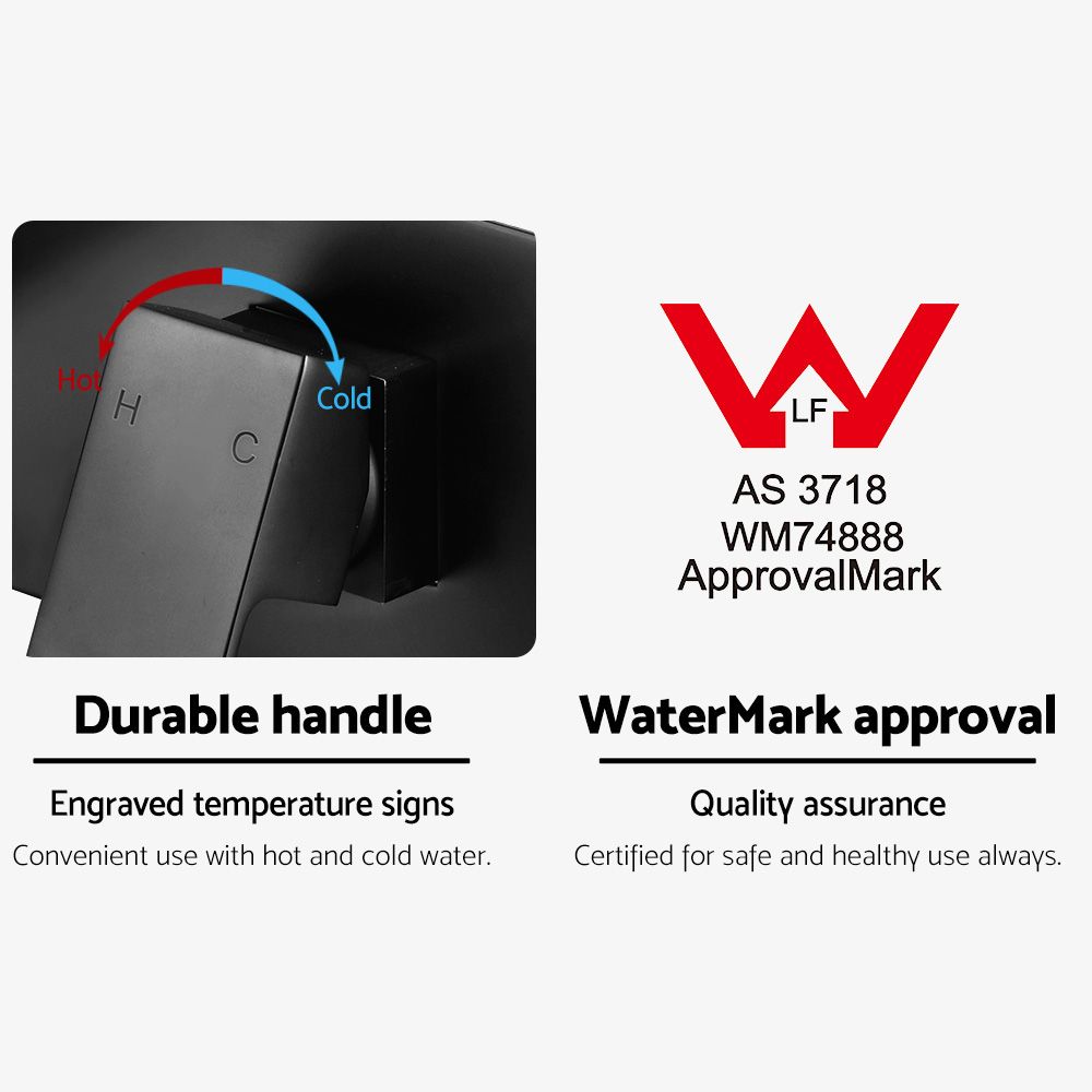Black mixer tap handle with engraved hot and cold temperature markings