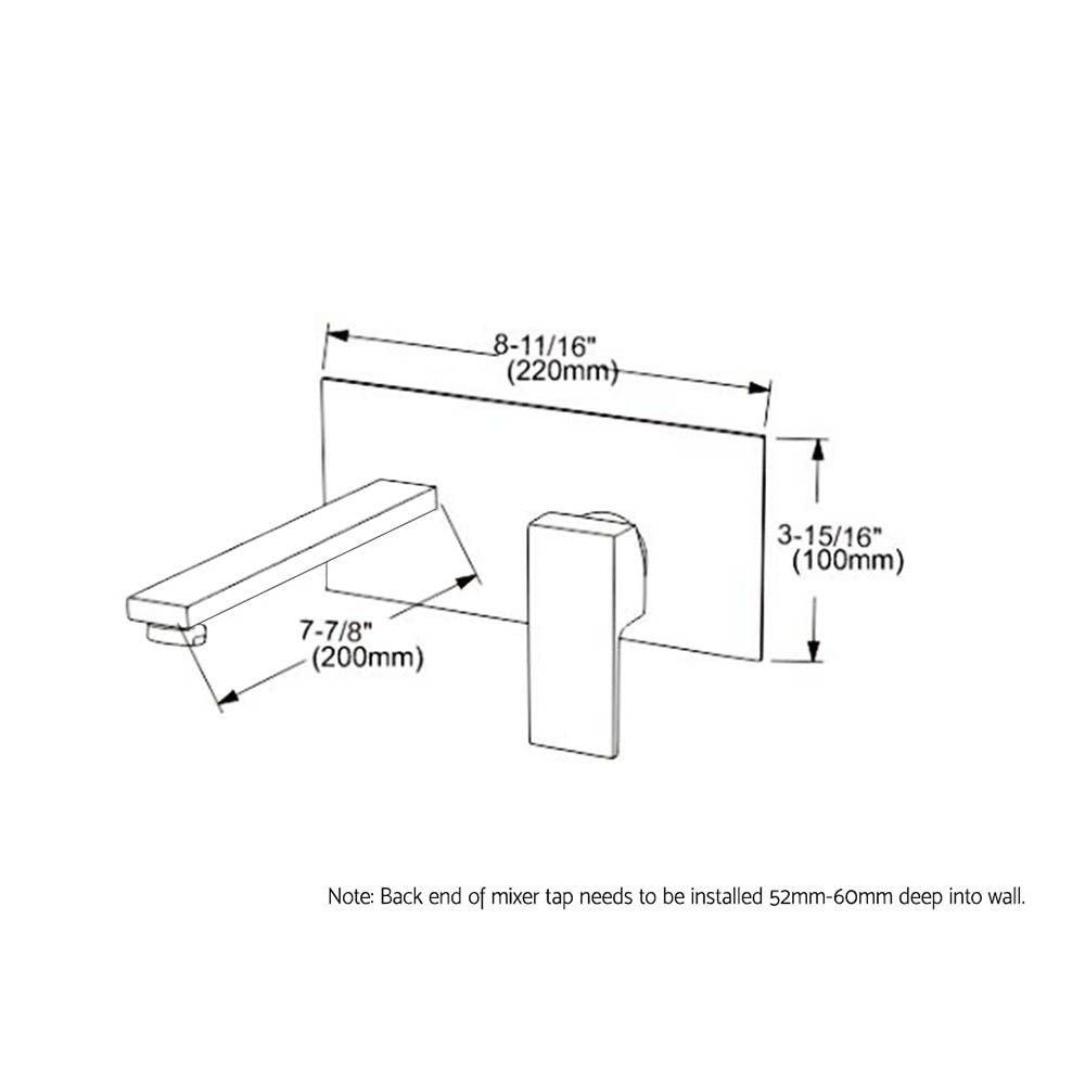 Basin mixer tap size diagram with spout length and control depth measurements