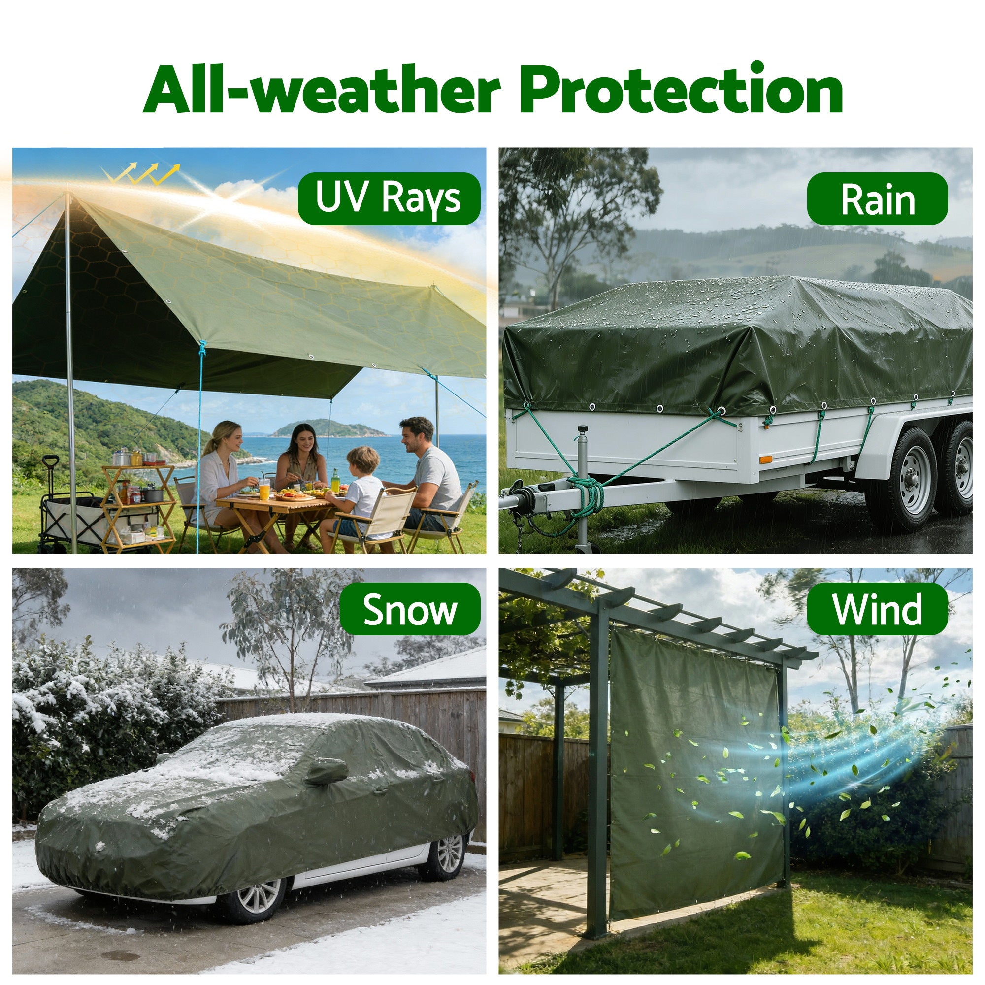 Instahut 2x3m Tarp Tarpaulin 600GSM Camping Canvas Heavy Duty Water Resistant Bedworld
