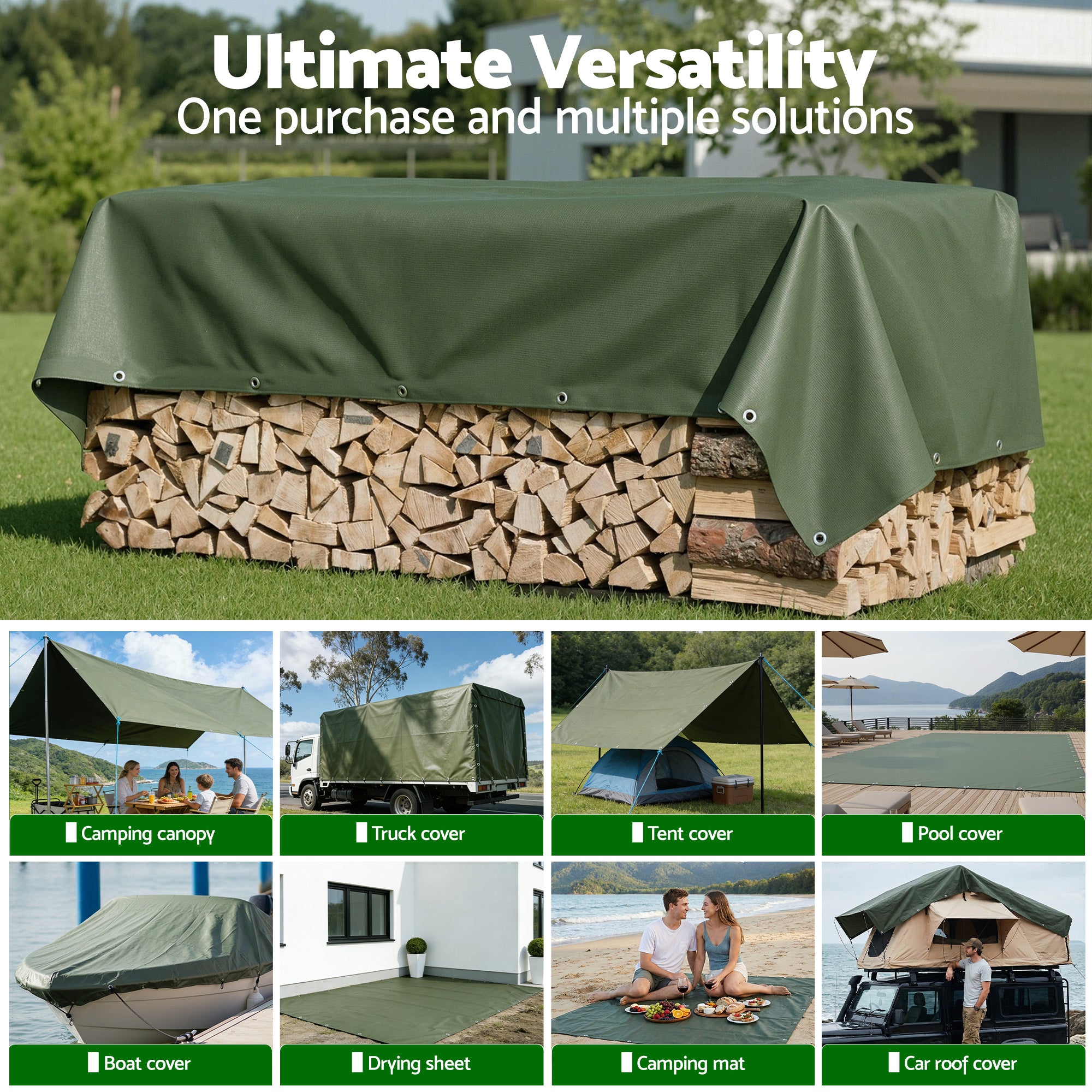 Instahut 3x4m Tarp Tarpaulin 600GSM Camping Canvas Heavy Duty Water Resistant Bedworld