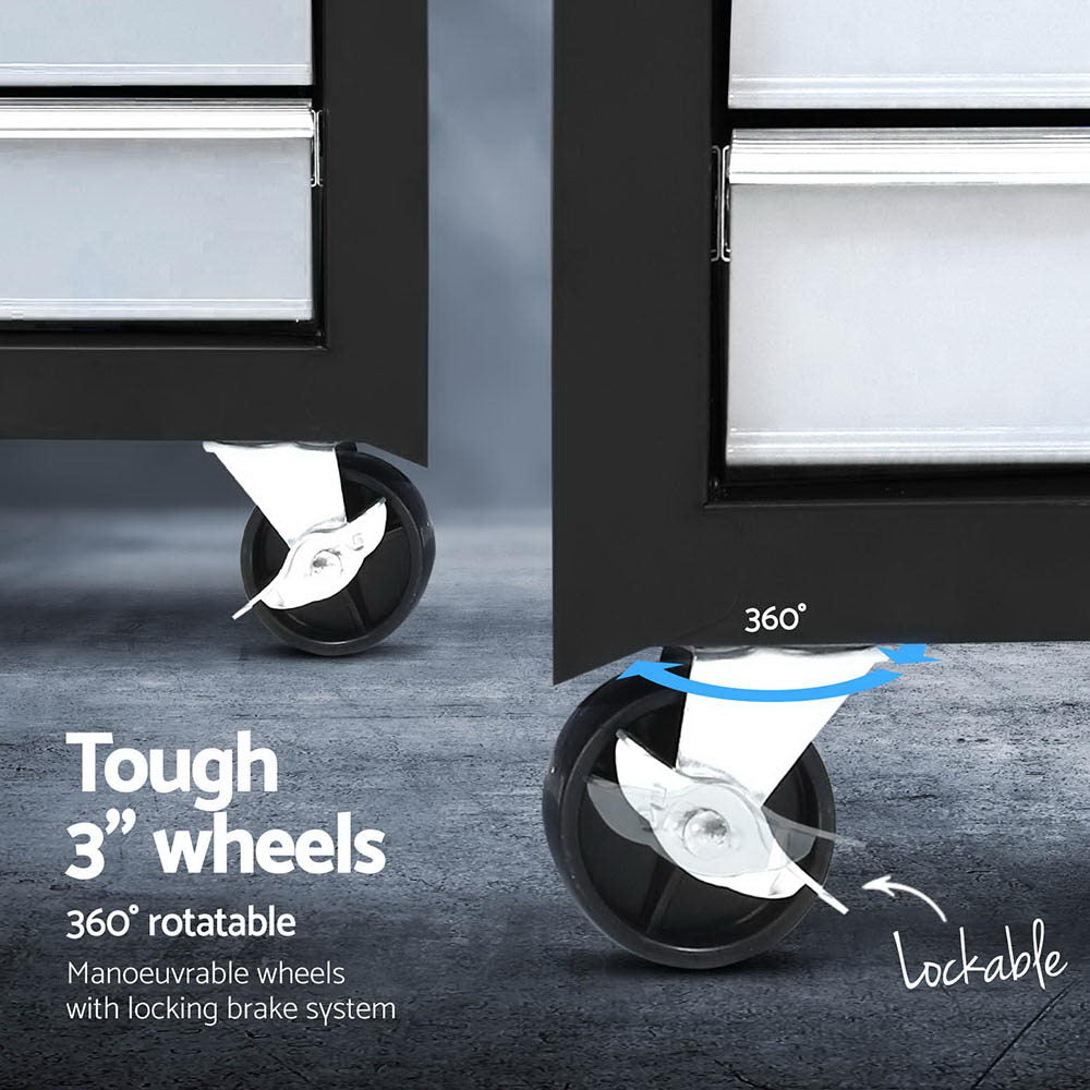 Giantz 15 Drawers Tool Chest Trolley Toolbox 2-in-1 Storage Black& Grey