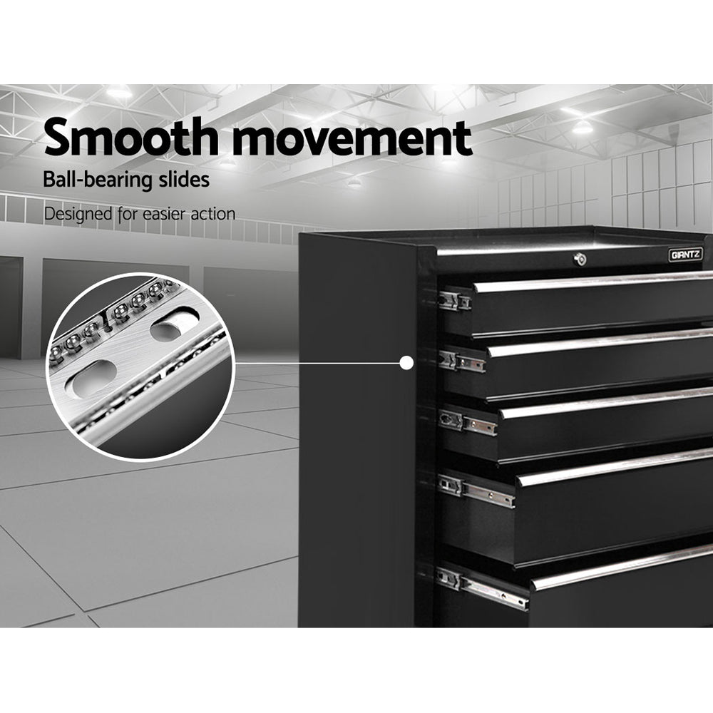Black 5-drawer tool chest cabinet with extended drawer slide rails