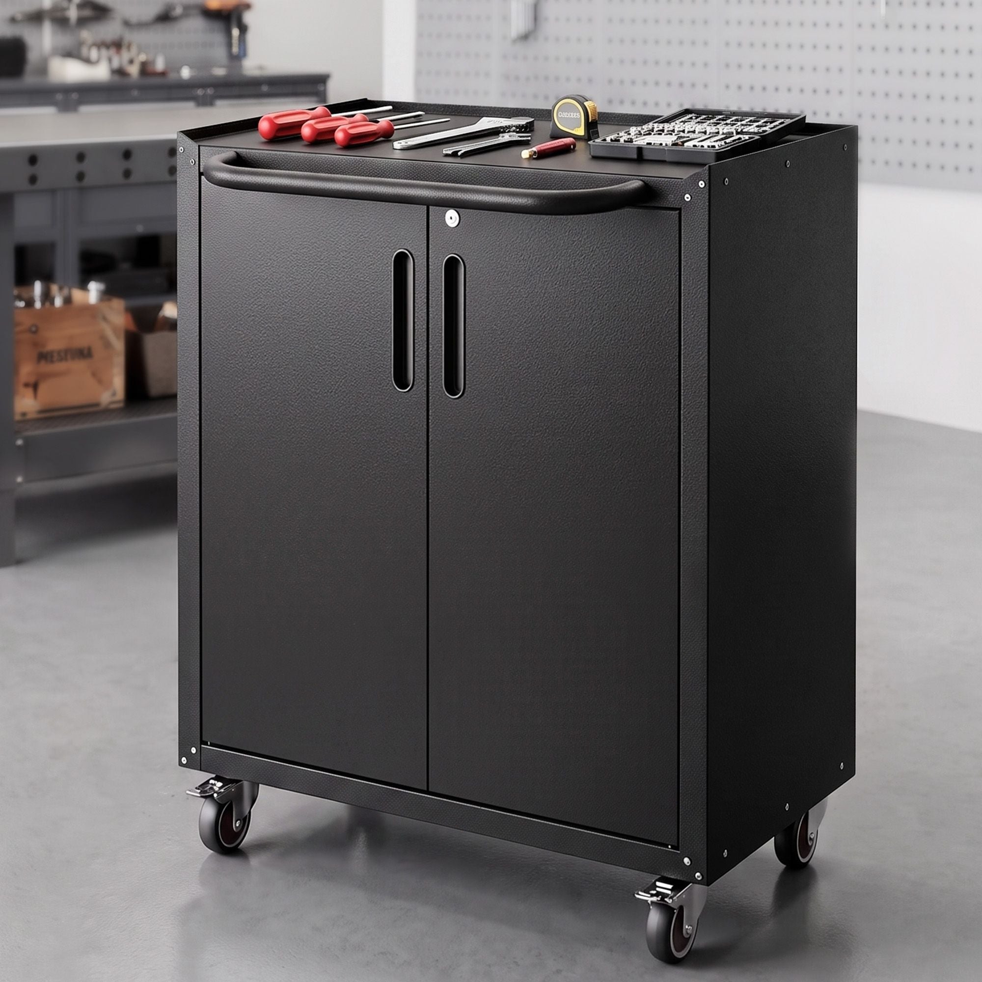 Giantz Rolling Tool Cabinet Heavy-Duty Storage Cabinet Adjustable Shelf Black Bedworld