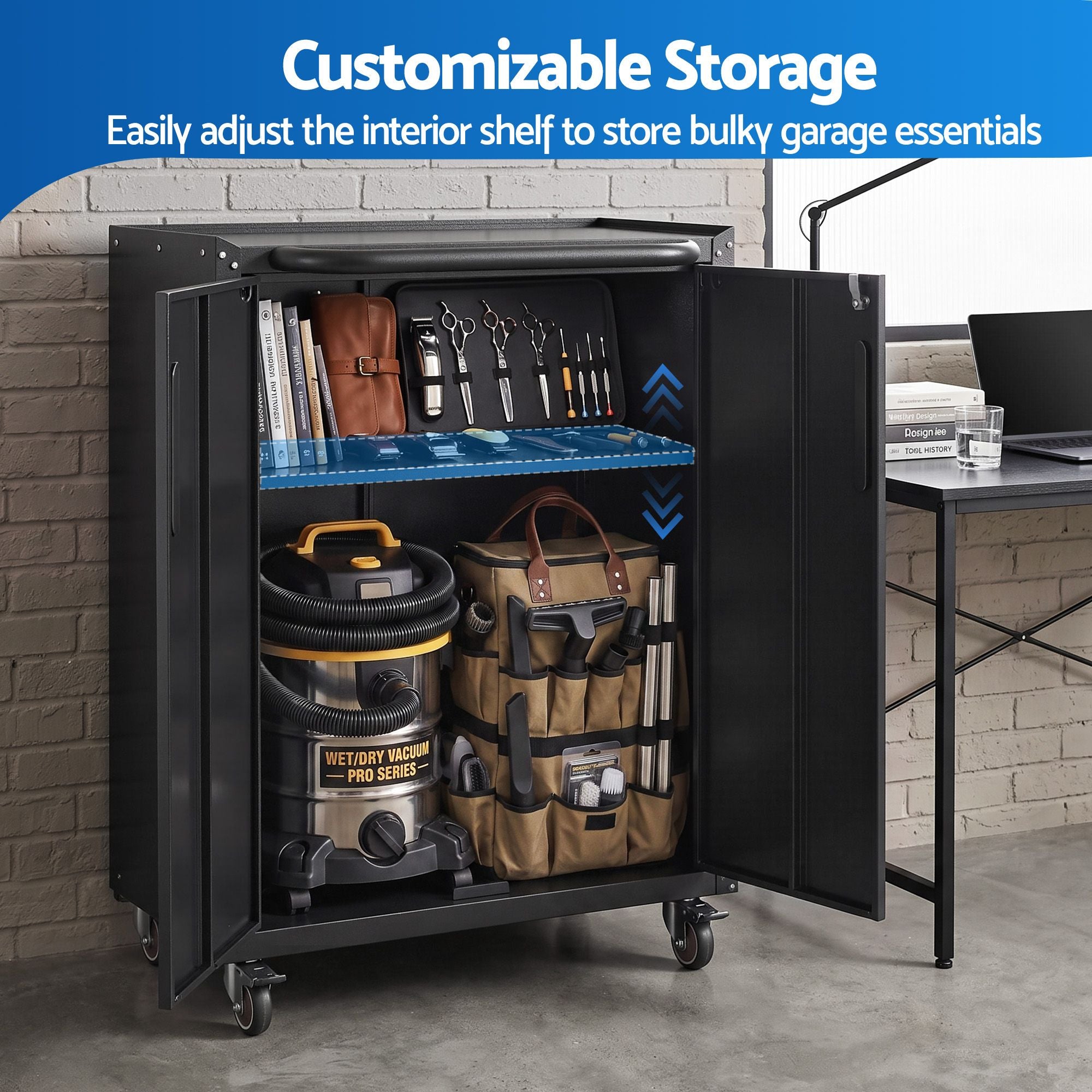 Giantz Rolling Tool Cabinet Heavy-Duty Storage Cabinet Adjustable Shelf Black Bedworld