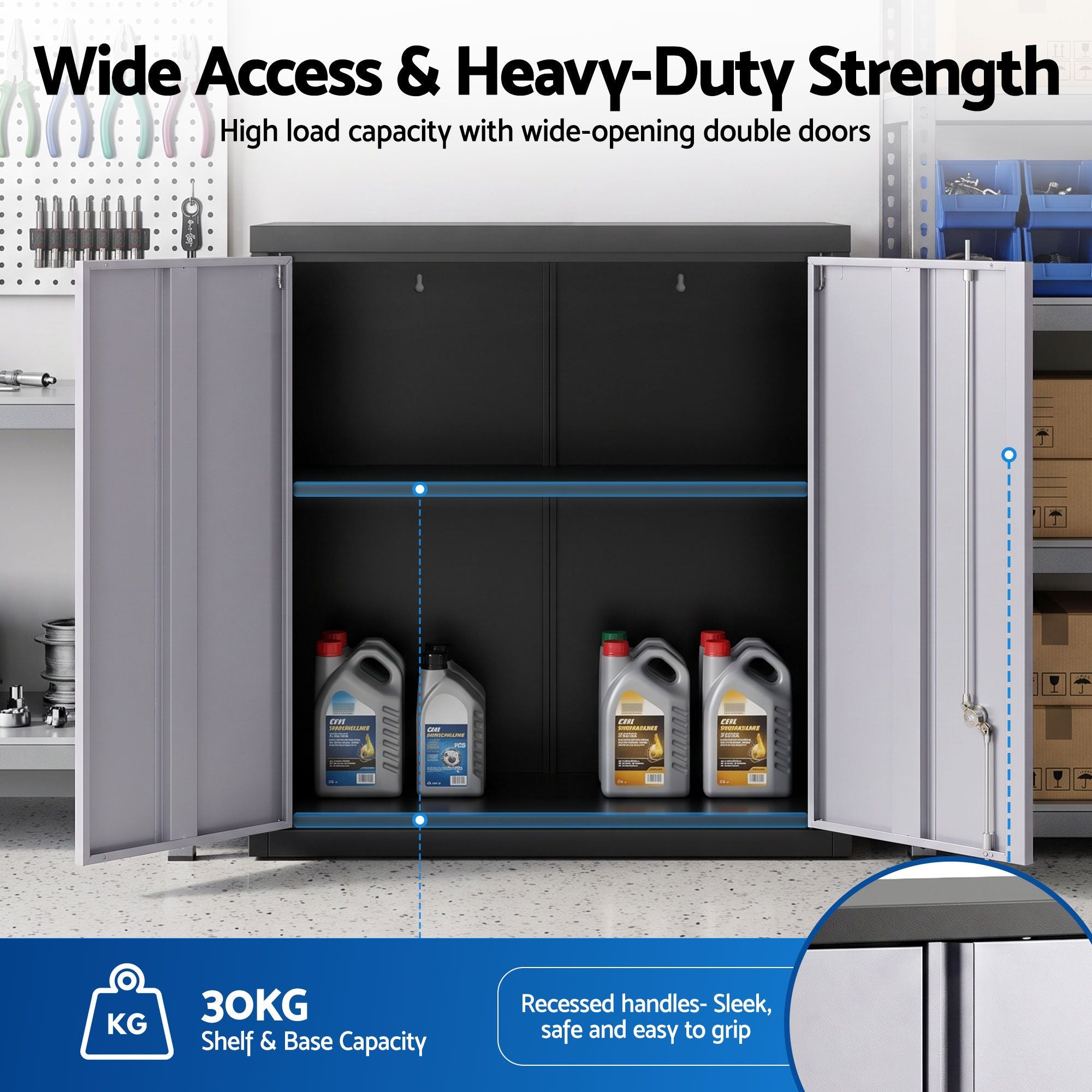 Giantz Steel Tool Cabinet Wall Mount Adjustable Shelf Garage Storage Lockable Black Grey Bedworld
