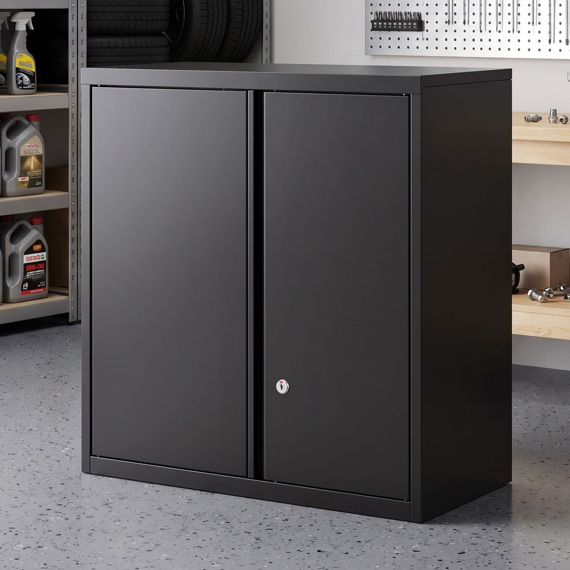 Giantz Steel Tool Cabinet Wall Mount Adjustable Shelf Garage Storage Lockable Black Bedworld