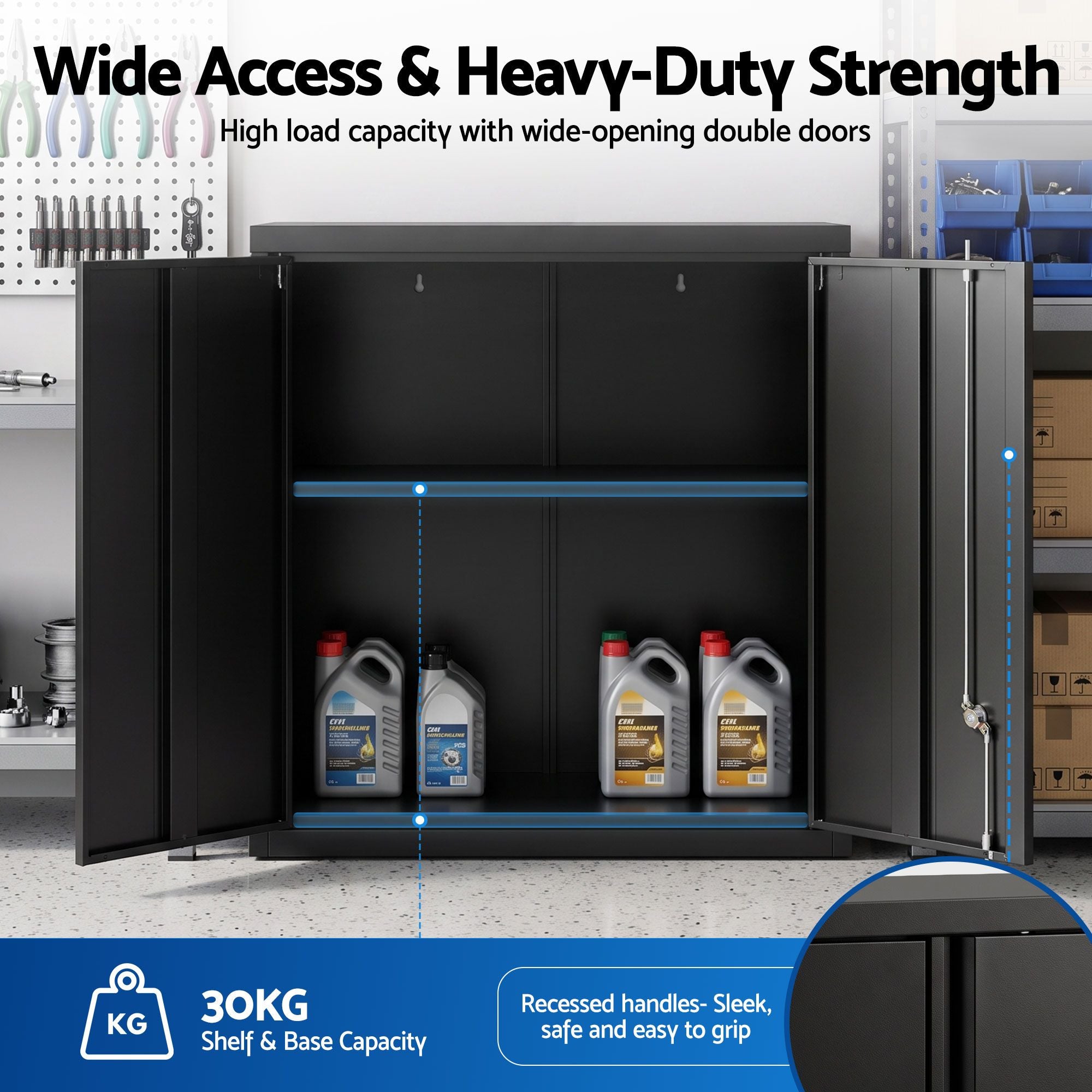 Giantz Steel Tool Cabinet Wall Mount Adjustable Shelf Garage Storage Lockable Black Bedworld