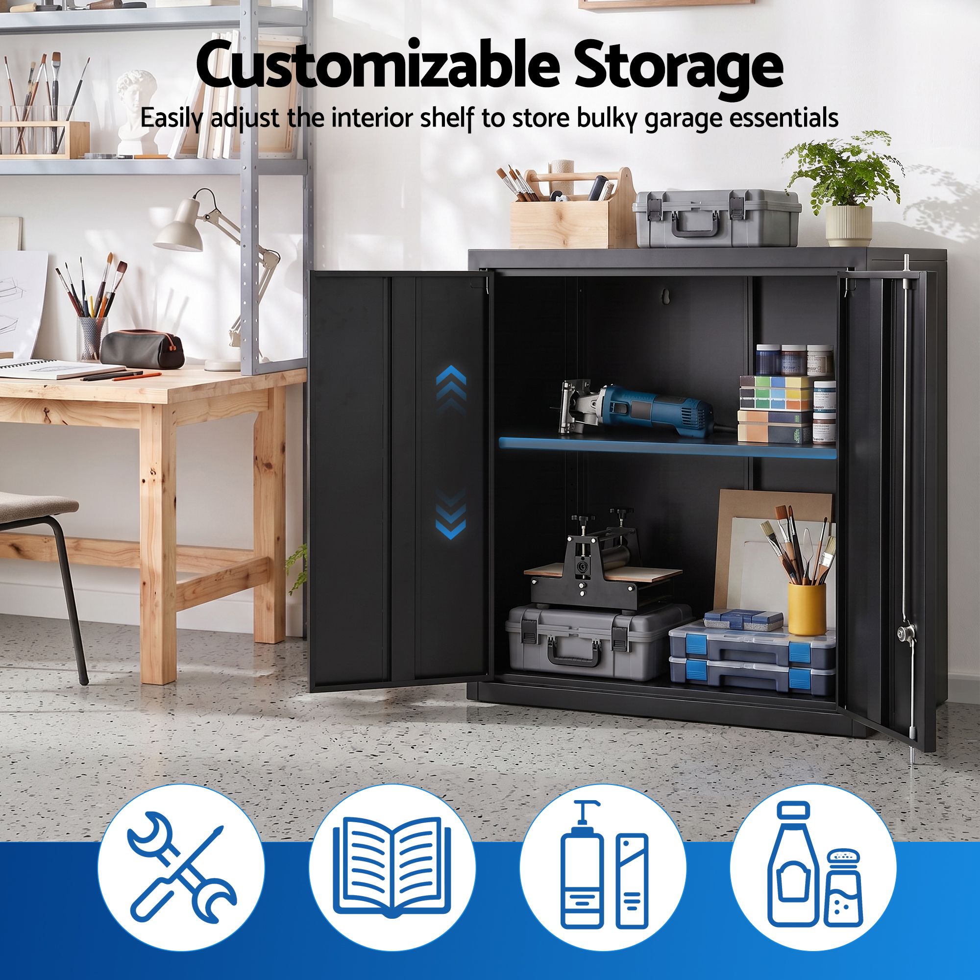 Giantz Steel Tool Cabinet Wall Mount Adjustable Shelf Garage Storage Lockable Black Bedworld
