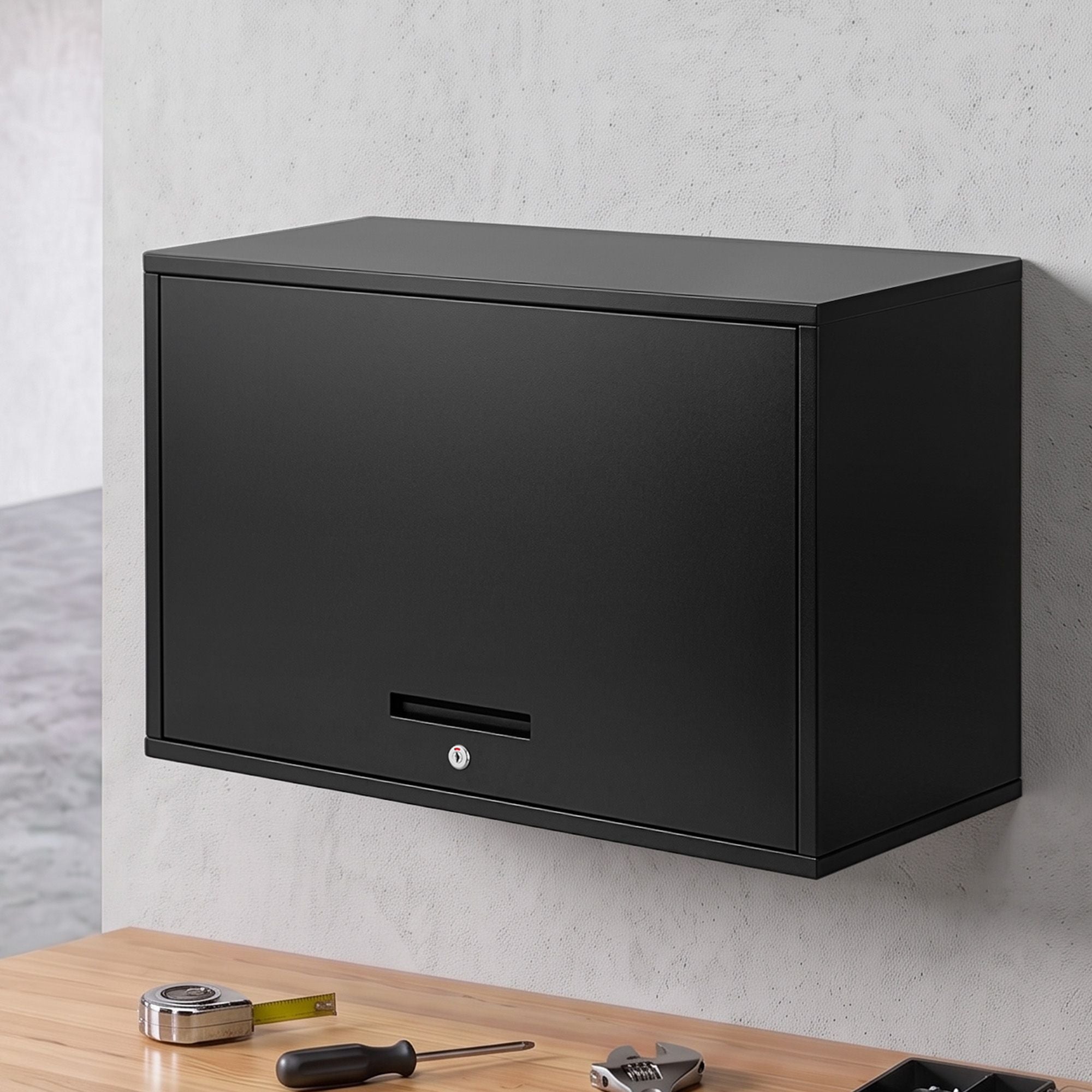 Giantz Wall Mount Steel Tool Cabinet Garage Storage Box Lockable Overhead Shelf Black Bedworld