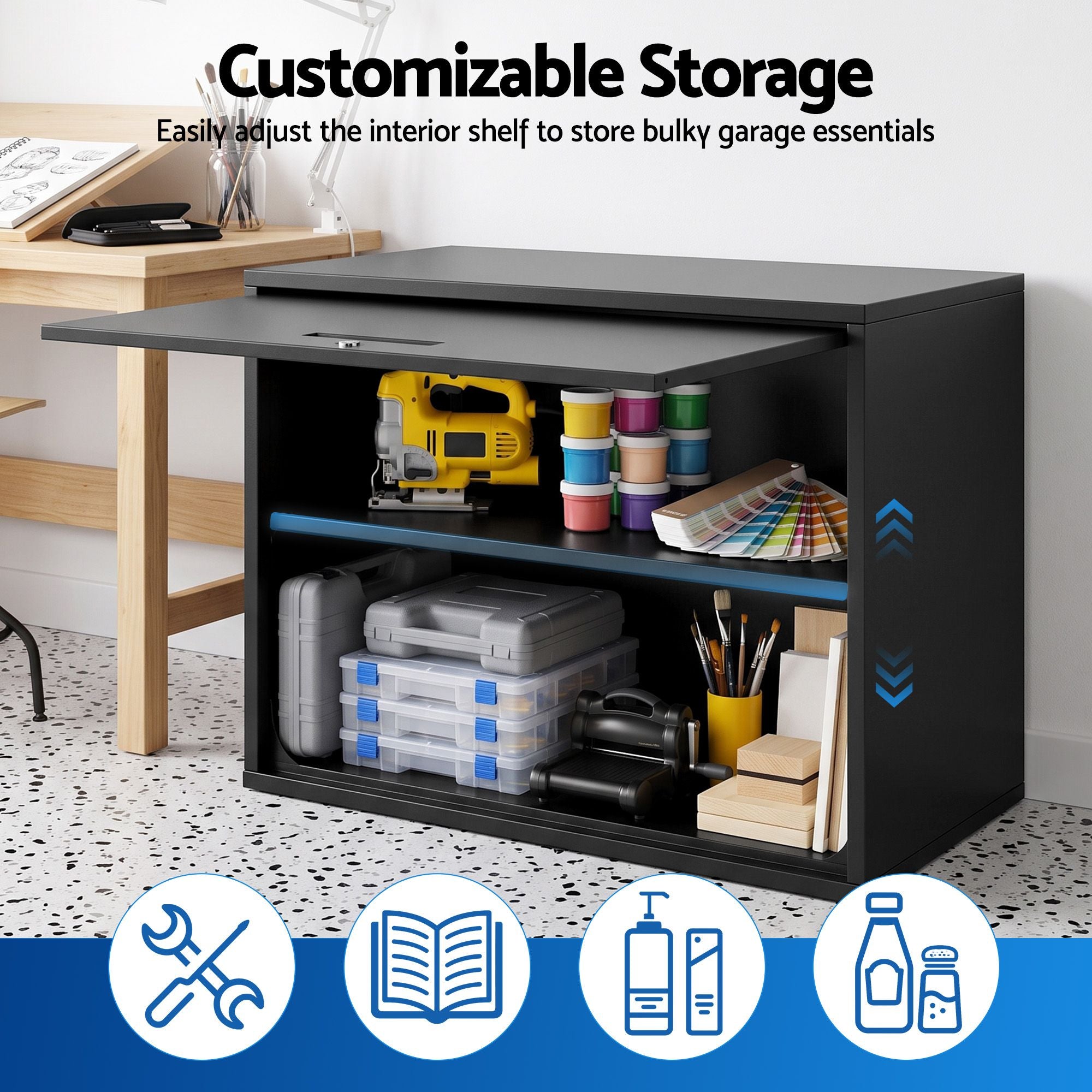 Giantz Wall Mount Steel Tool Cabinet Garage Storage Box Lockable Overhead Shelf Black Bedworld