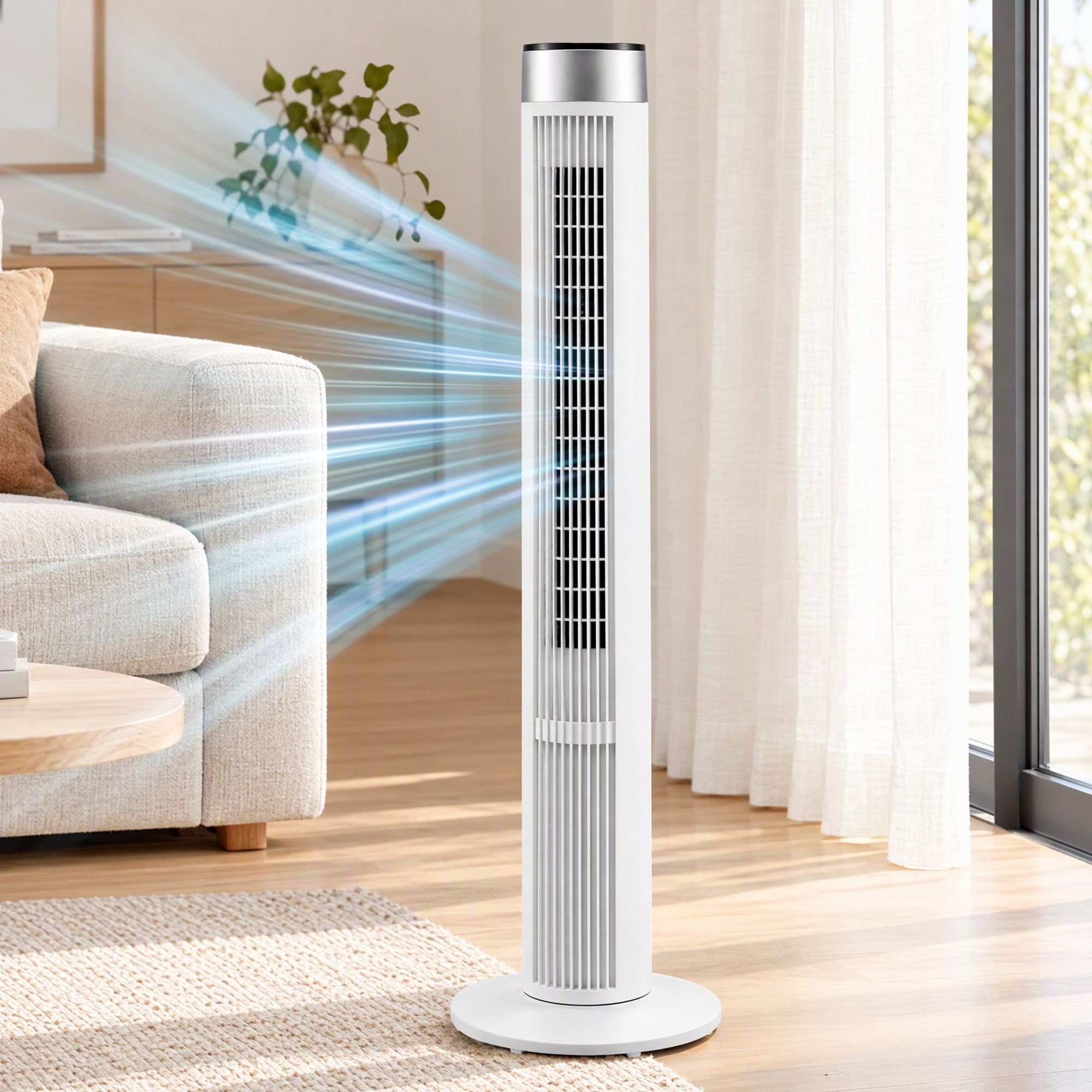 Devanti Tower Fan with Remote Control, 3 Speed 3 Mode 7.5h Timer, White Bedworld