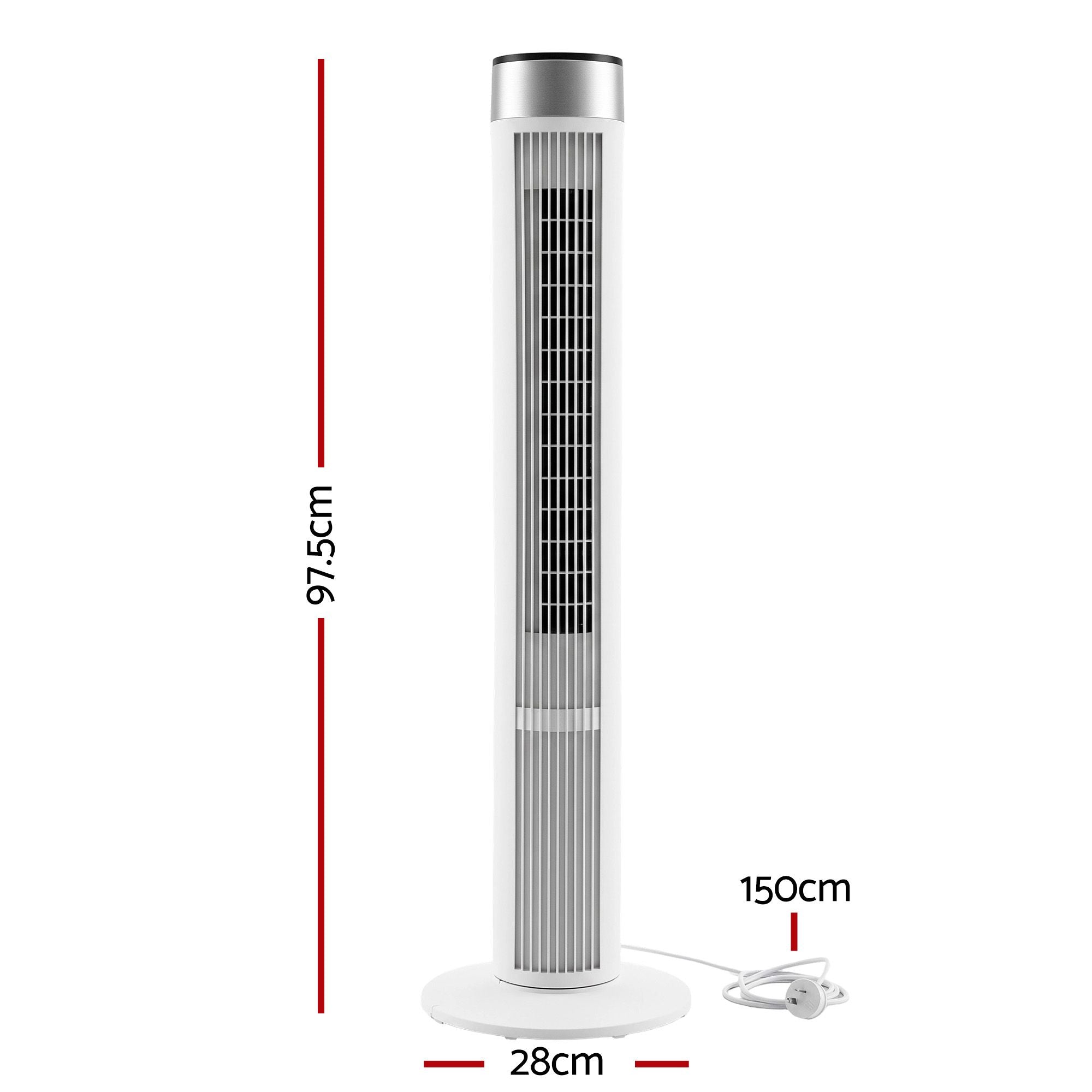 Devanti Tower Fan with Remote Control, 3 Speed 3 Mode 7.5h Timer, White Bedworld