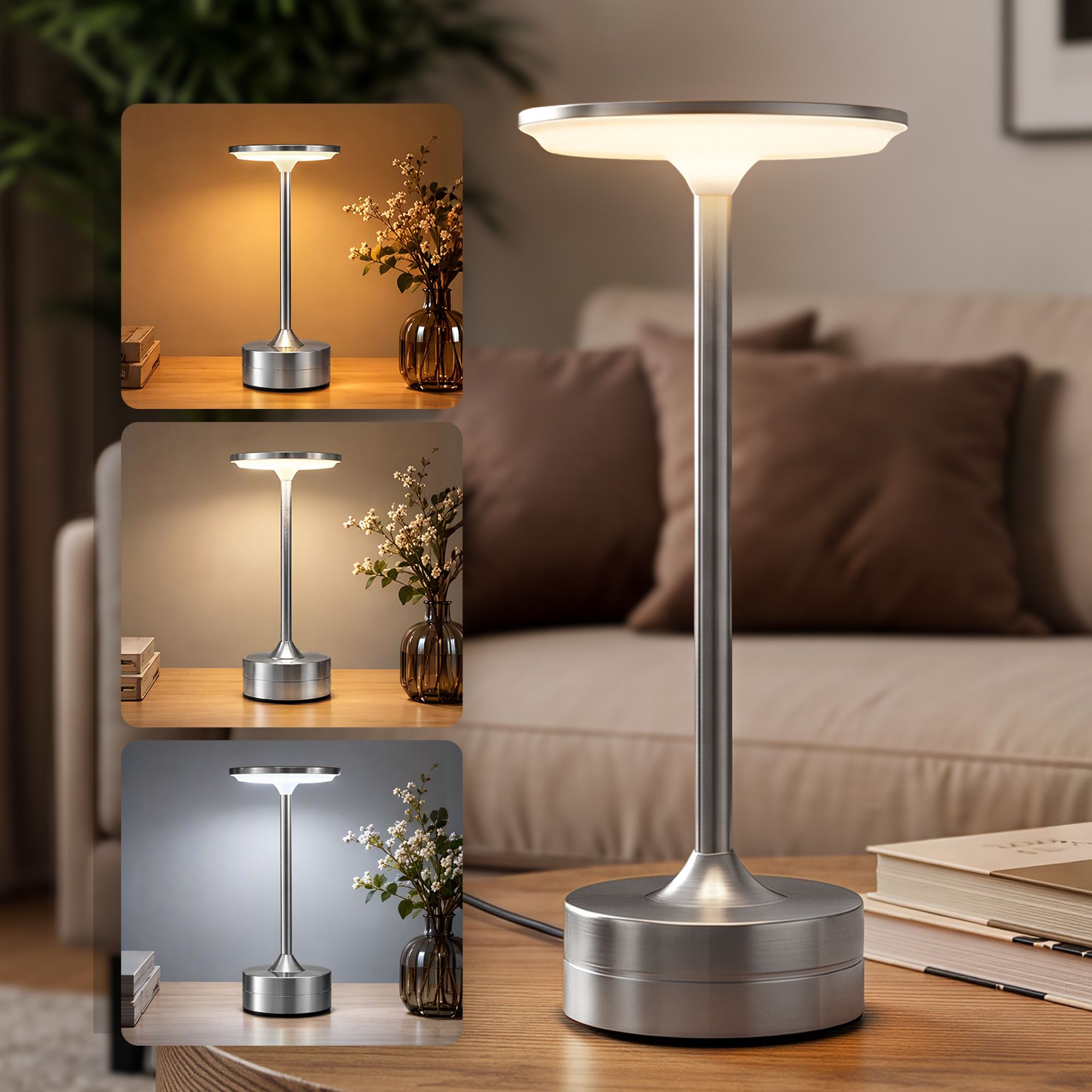 Artiss Silver Touch Table Lamp, Warm to Cool White LED, Dimmable 3000-6000K 24 LEDs, Type-C Bedworld
