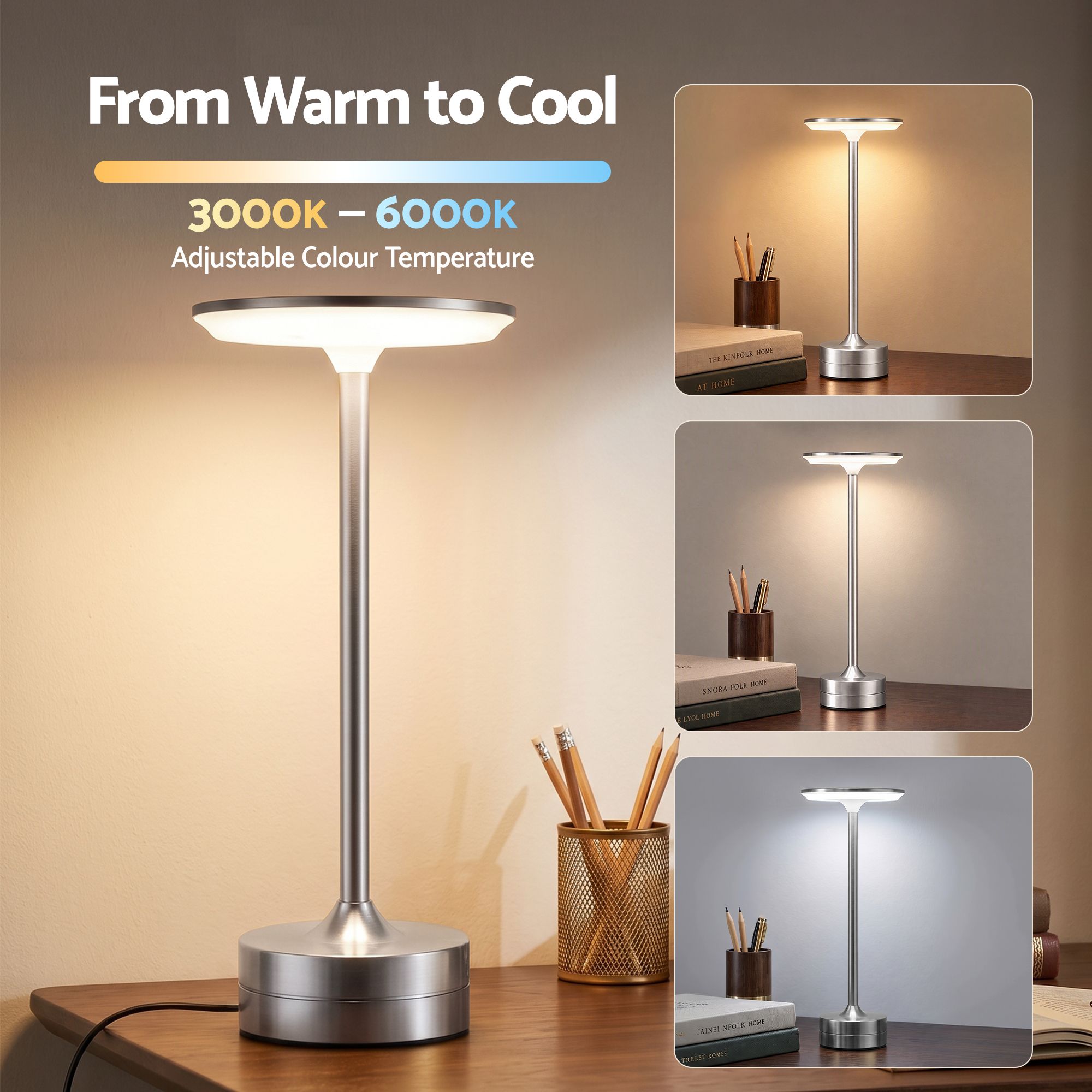 Artiss Silver Touch Table Lamp, Warm to Cool White LED, Dimmable 3000-6000K 24 LEDs, Type-C Bedworld