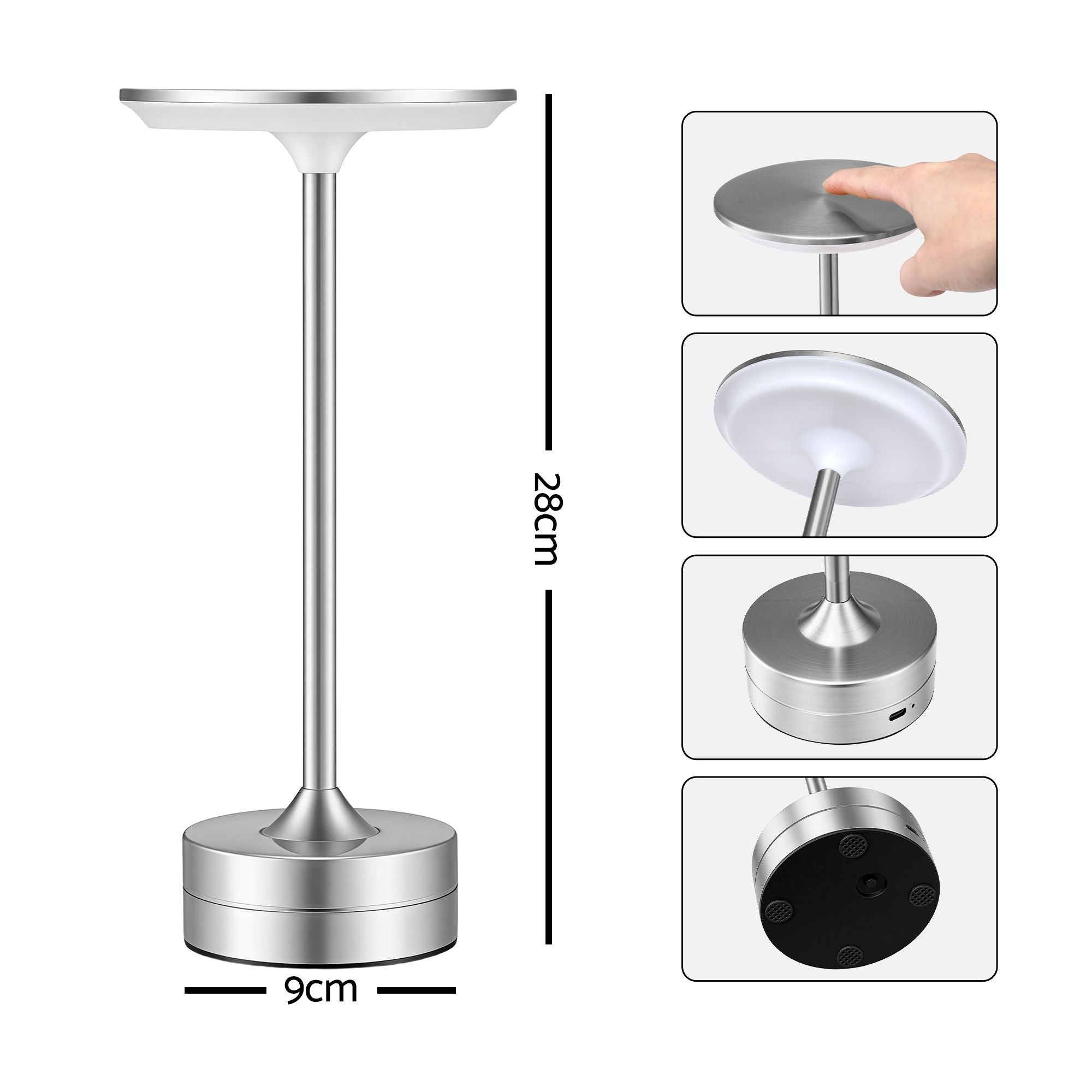Artiss Silver Touch Table Lamp, Warm to Cool White LED, Dimmable 3000-6000K 24 LEDs, Type-C Bedworld