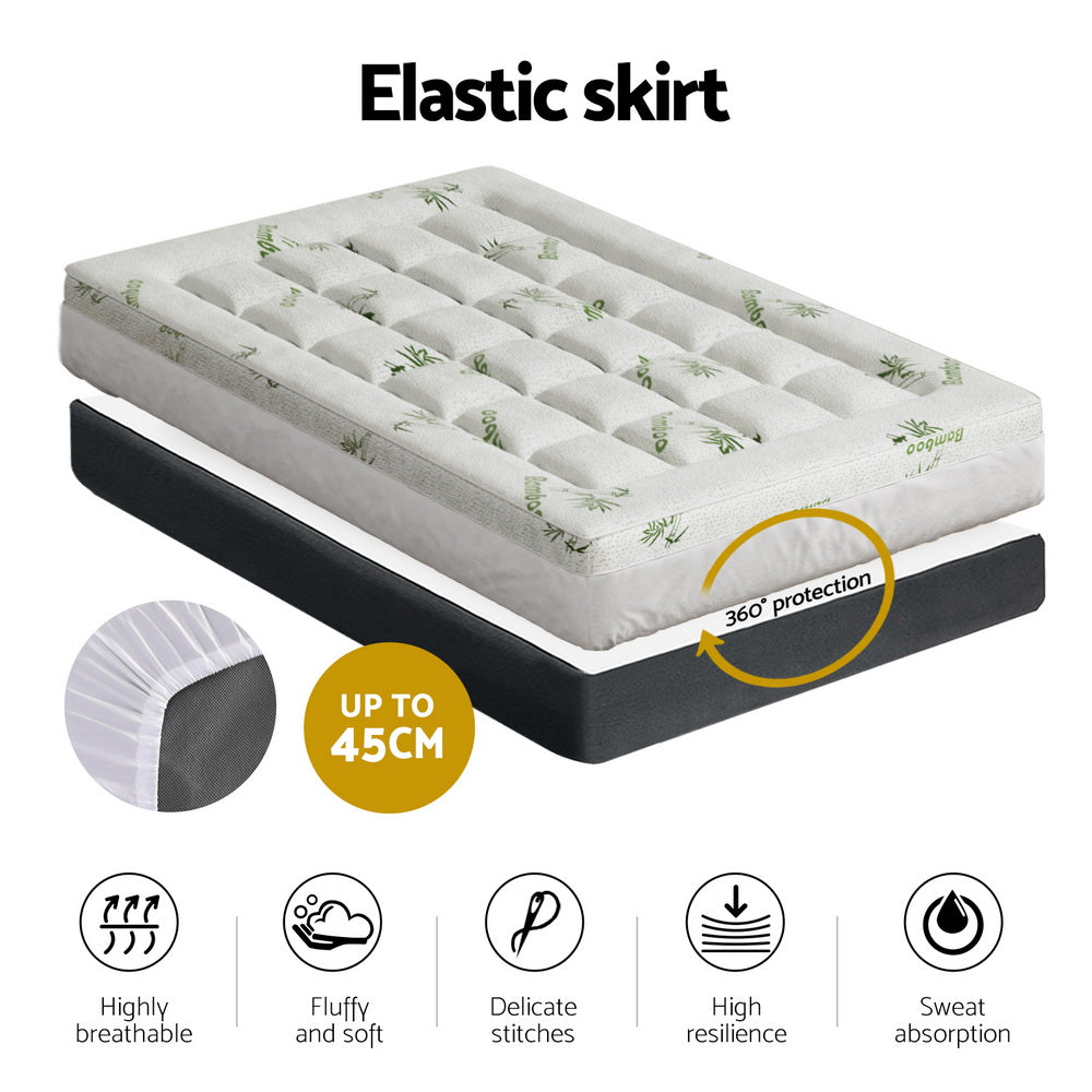 Giselle Bedding Pillowtop Mattress Topper 7.5cm Thick Bamboo Pad for Back Pain Relief Washable Skin-friendly Bed Protector with 45cm Deep Pocket Single Bedworld