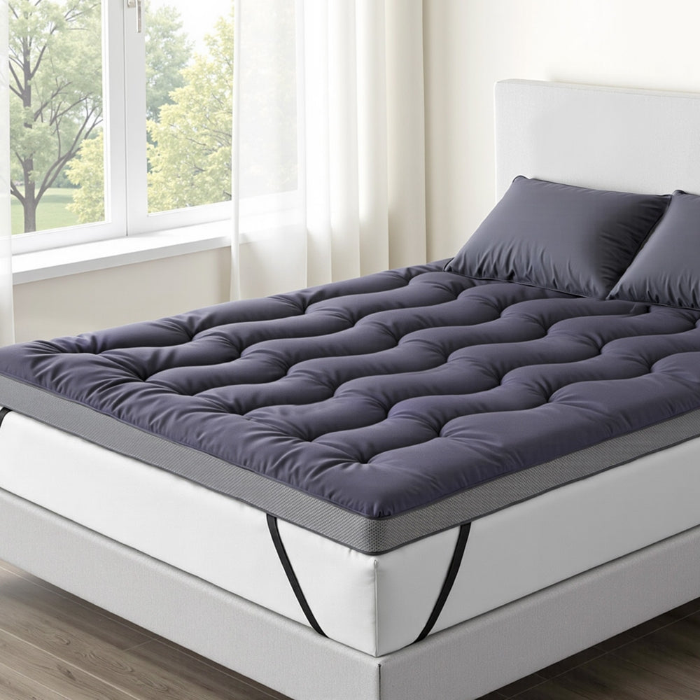 Giselle Bedding 5cm Pillowtop Topper Bamboo Polyester Blend Fibre Pad for Back Pain Relief Washable Overfilled Bed Protector 500GSM Double Bedworld