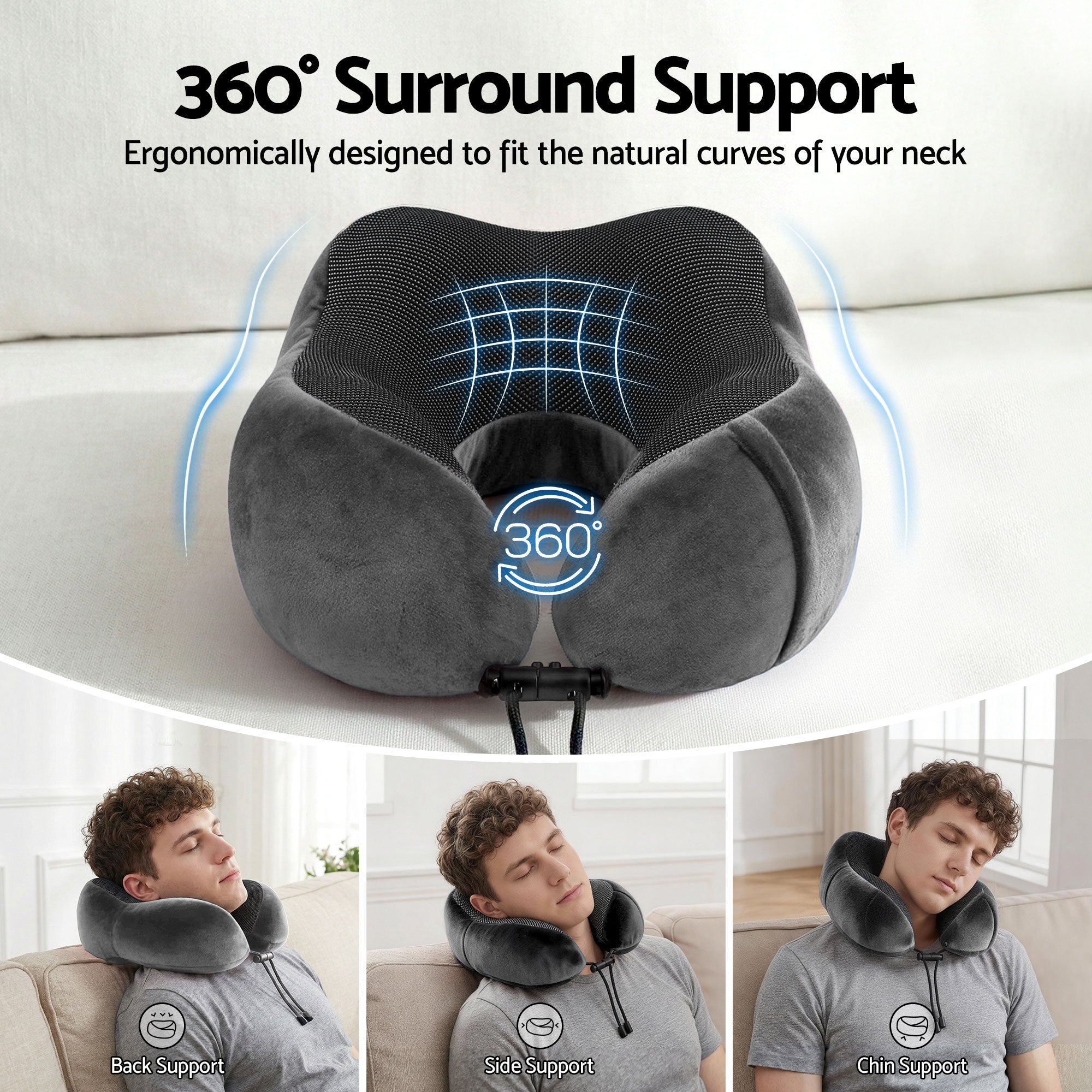 Wanderlite Travel Pillow for Airplanes Memory Foam Neck Pillows for Traveling, Soft & Washable Cover with Storage Bag, Portable Plane Accessories for Airplanes Offices Cars, Grey Bedworld