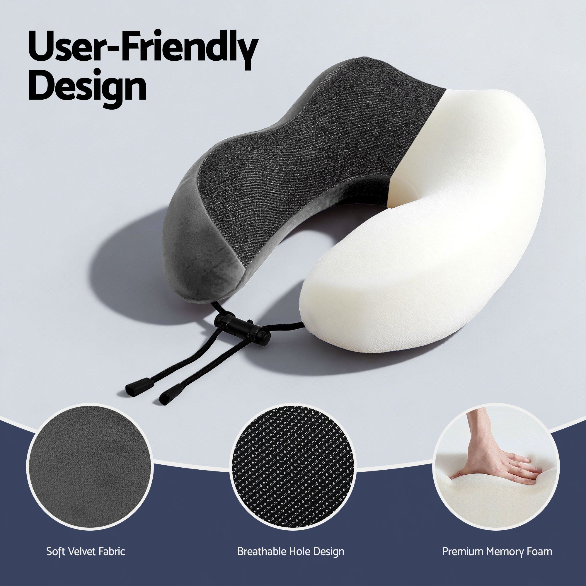 Wanderlite Travel Pillow for Airplanes Memory Foam Neck Pillows for Traveling, Soft & Washable Cover with Storage Bag, Portable Plane Accessories for Airplanes Offices Cars, Grey Bedworld