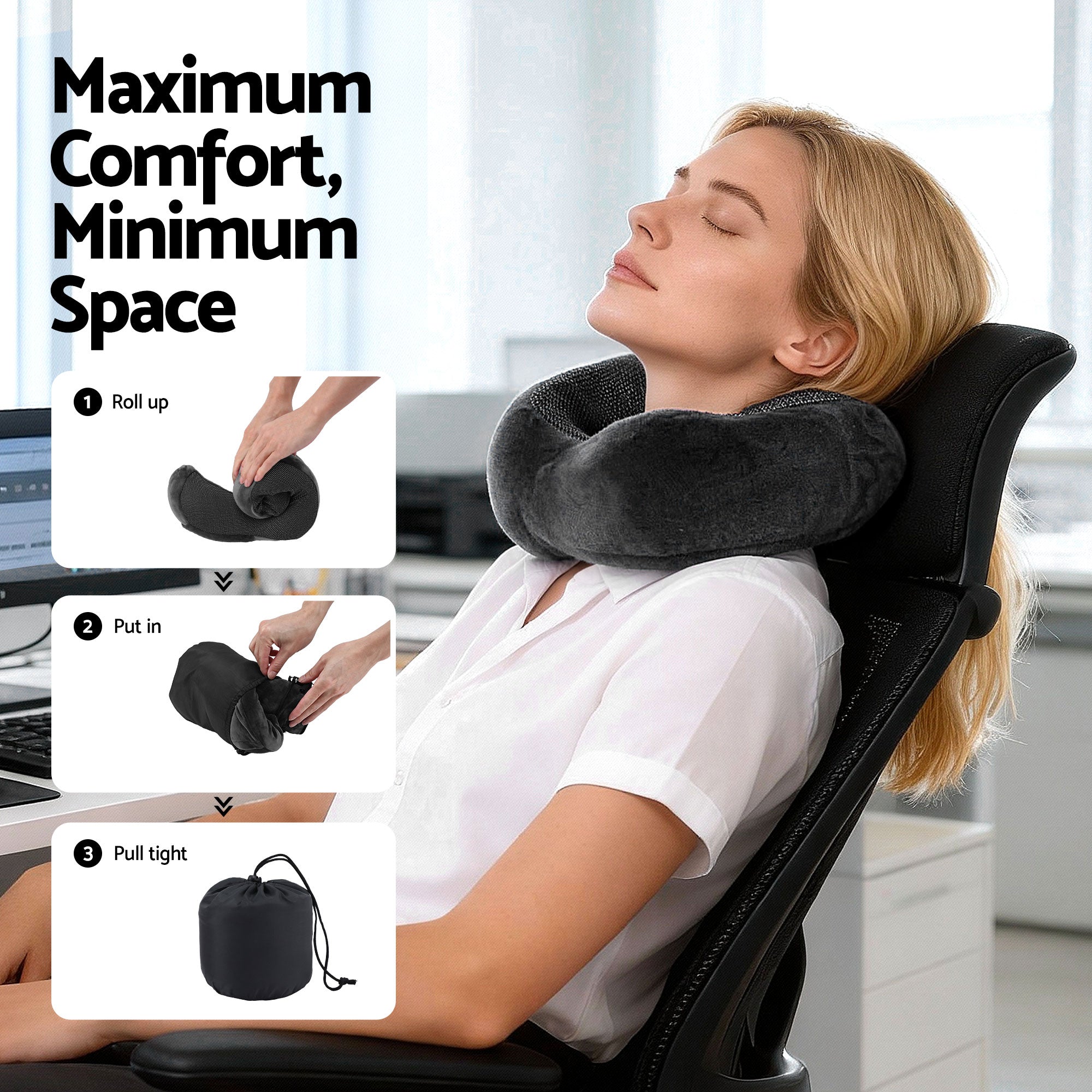 Wanderlite Travel Pillow for Airplanes Memory Foam Neck Pillows for Traveling, Soft & Washable Cover with Storage Bag, Portable Plane Accessories for Airplanes Offices Cars, Grey Bedworld