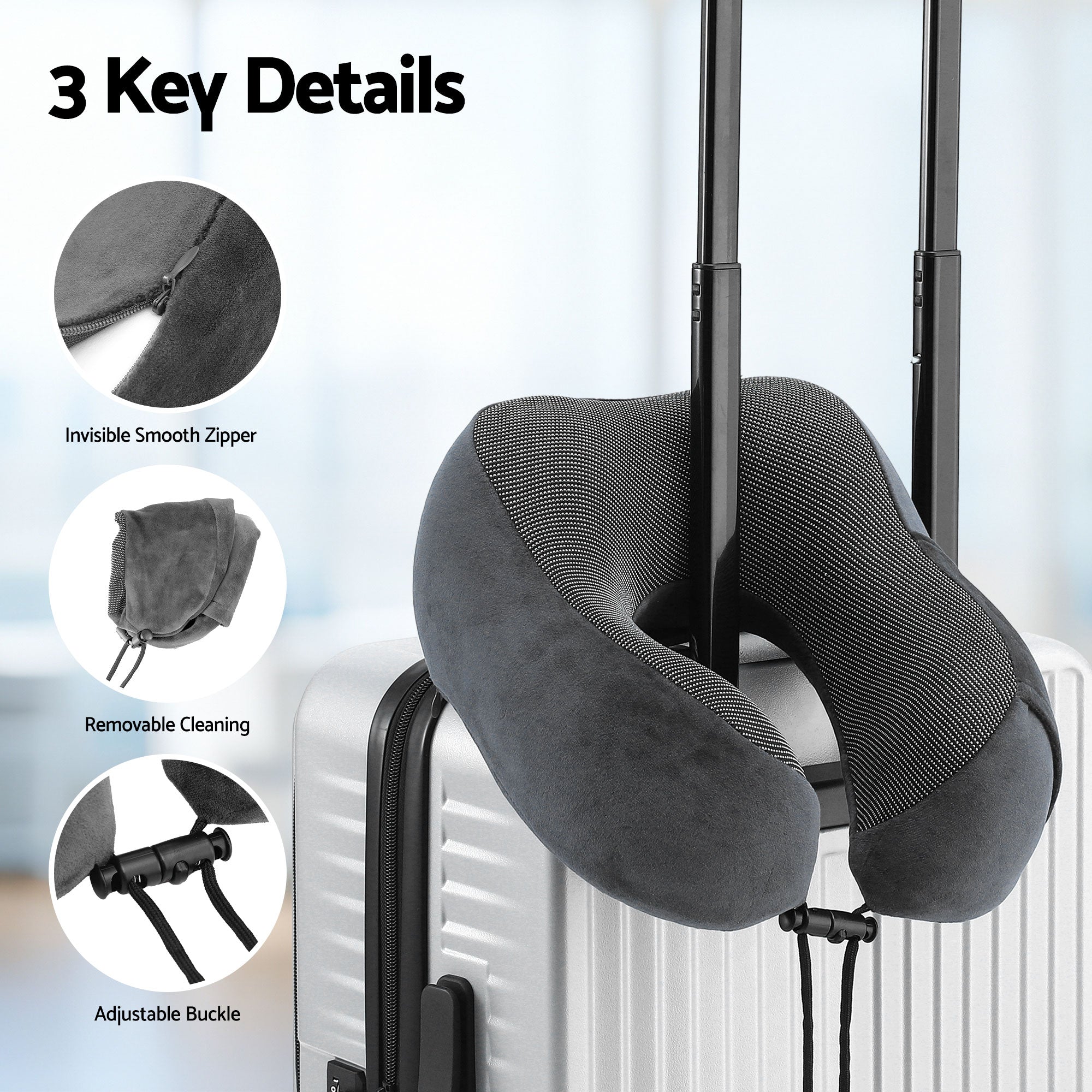 Wanderlite Travel Pillow for Airplanes Memory Foam Neck Pillows for Traveling, Soft & Washable Cover with Storage Bag, Portable Plane Accessories for Airplanes Offices Cars, Grey Bedworld